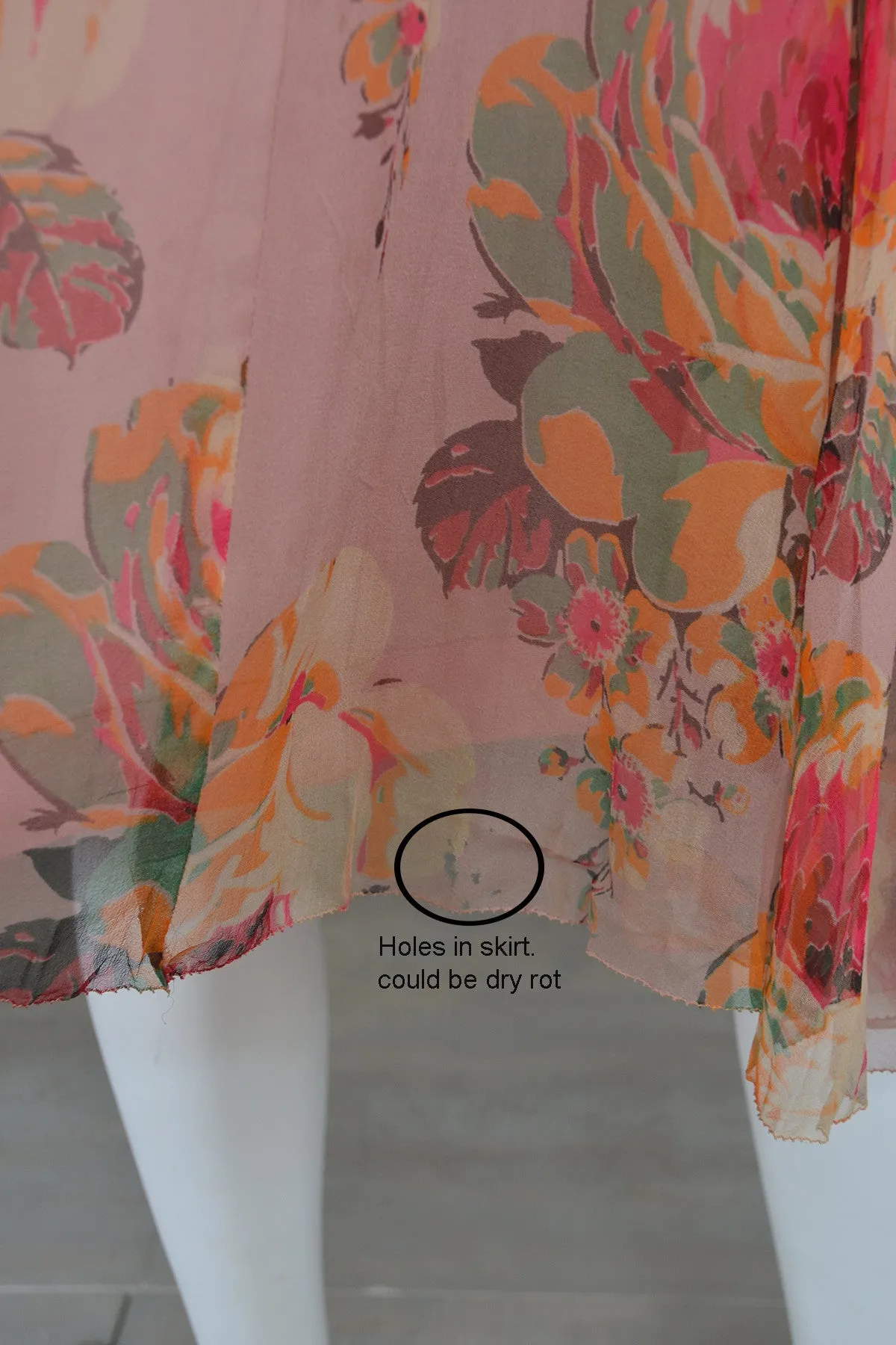 1920s Pink Floral Chiffon Flapper Dress needs TLC