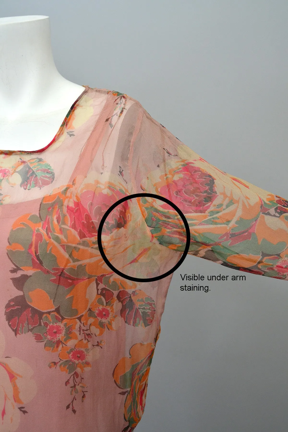 1920s Pink Floral Chiffon Flapper Dress needs TLC