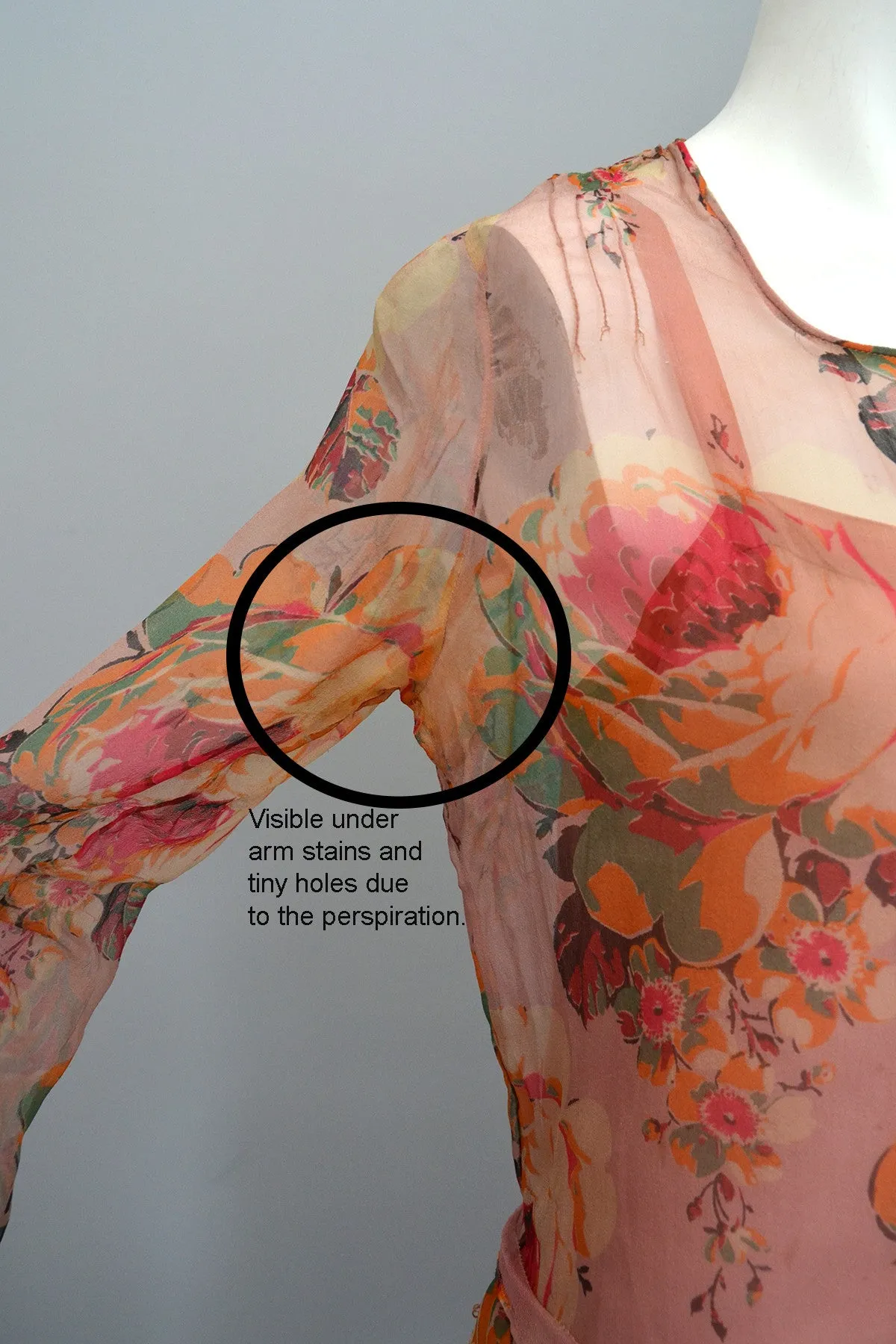 1920s Pink Floral Chiffon Flapper Dress needs TLC