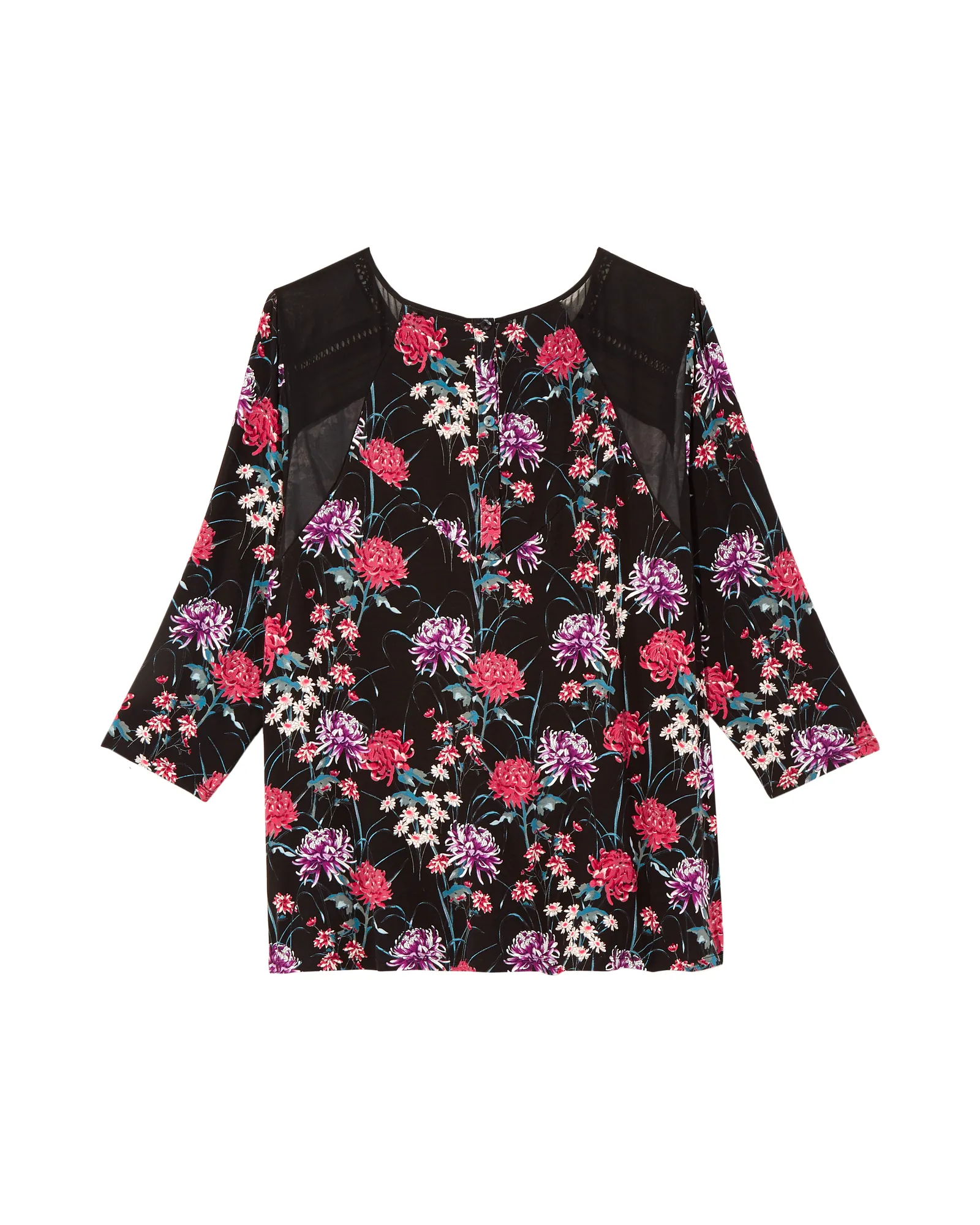Alexandra Sheer Panel Top | Black / Purple