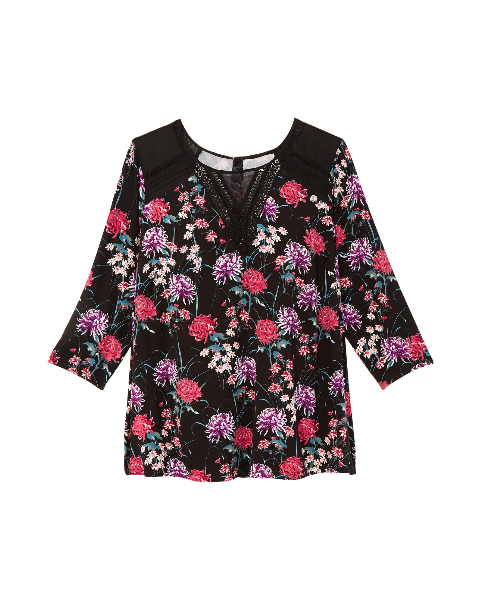 Alexandra Sheer Panel Top | Black / Purple