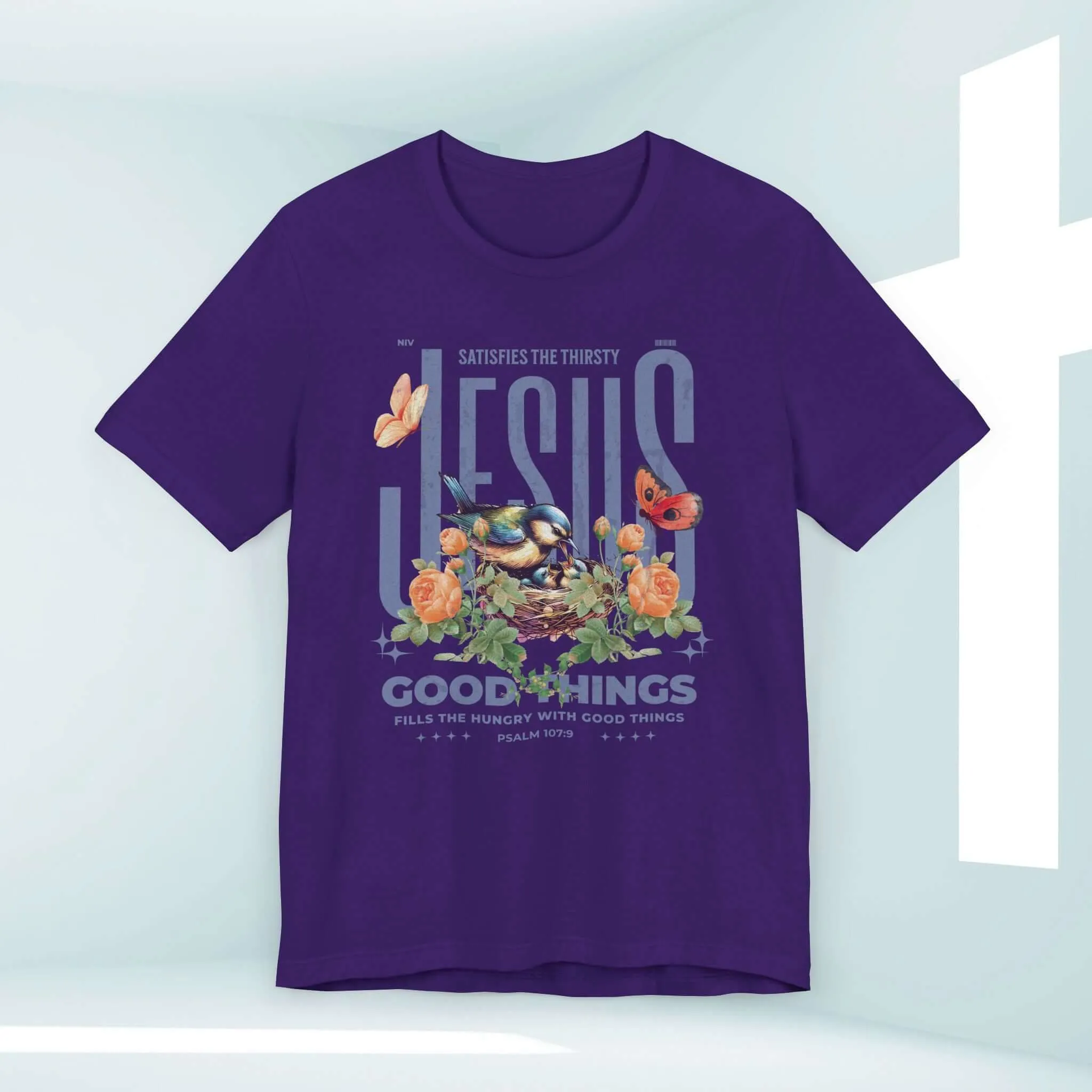 Bird Butterfly Christian T-Shirt, Floral Flower Jesus Good Things Tee Shirt