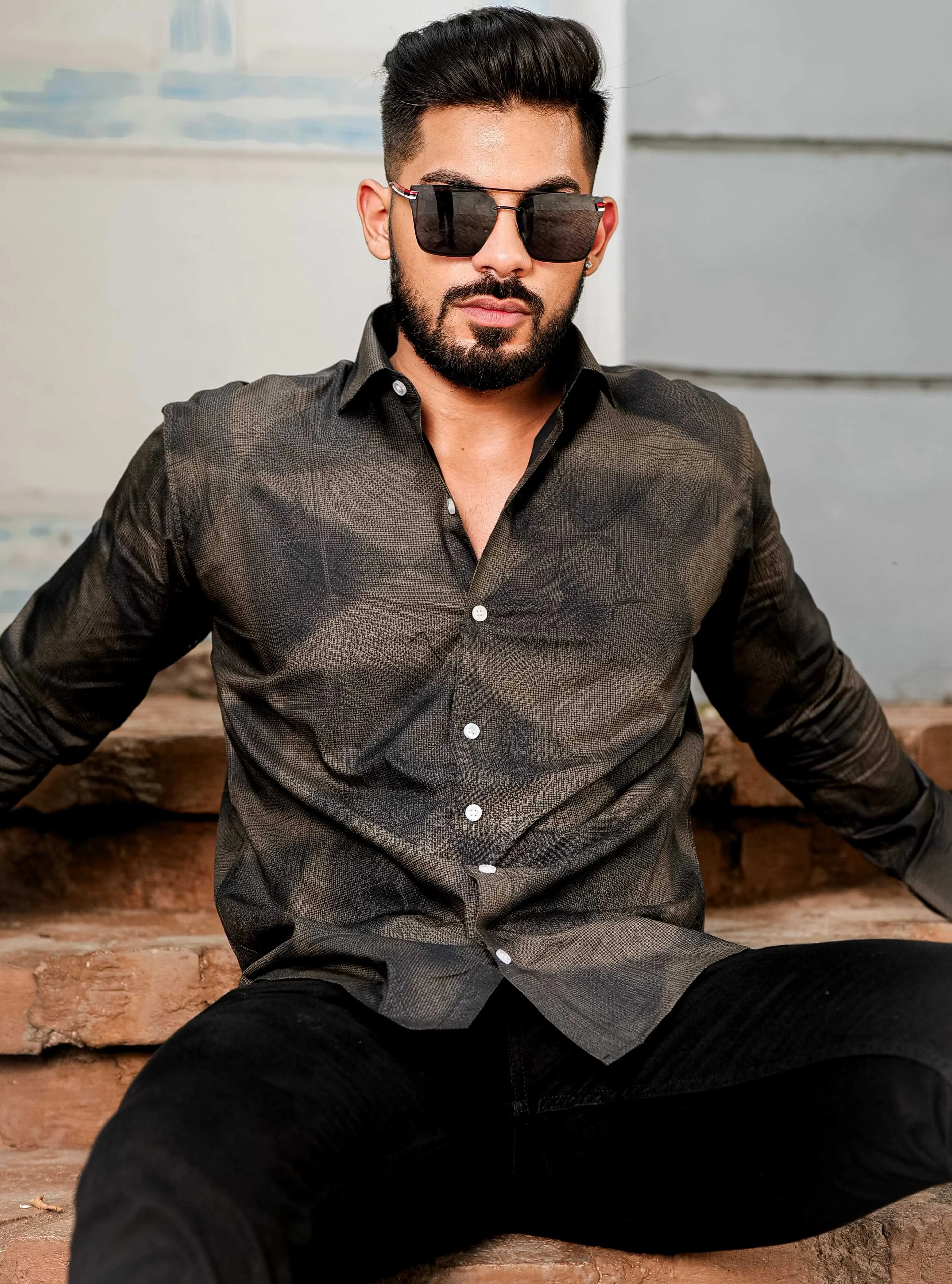 Black Satin Print Premium Shirt