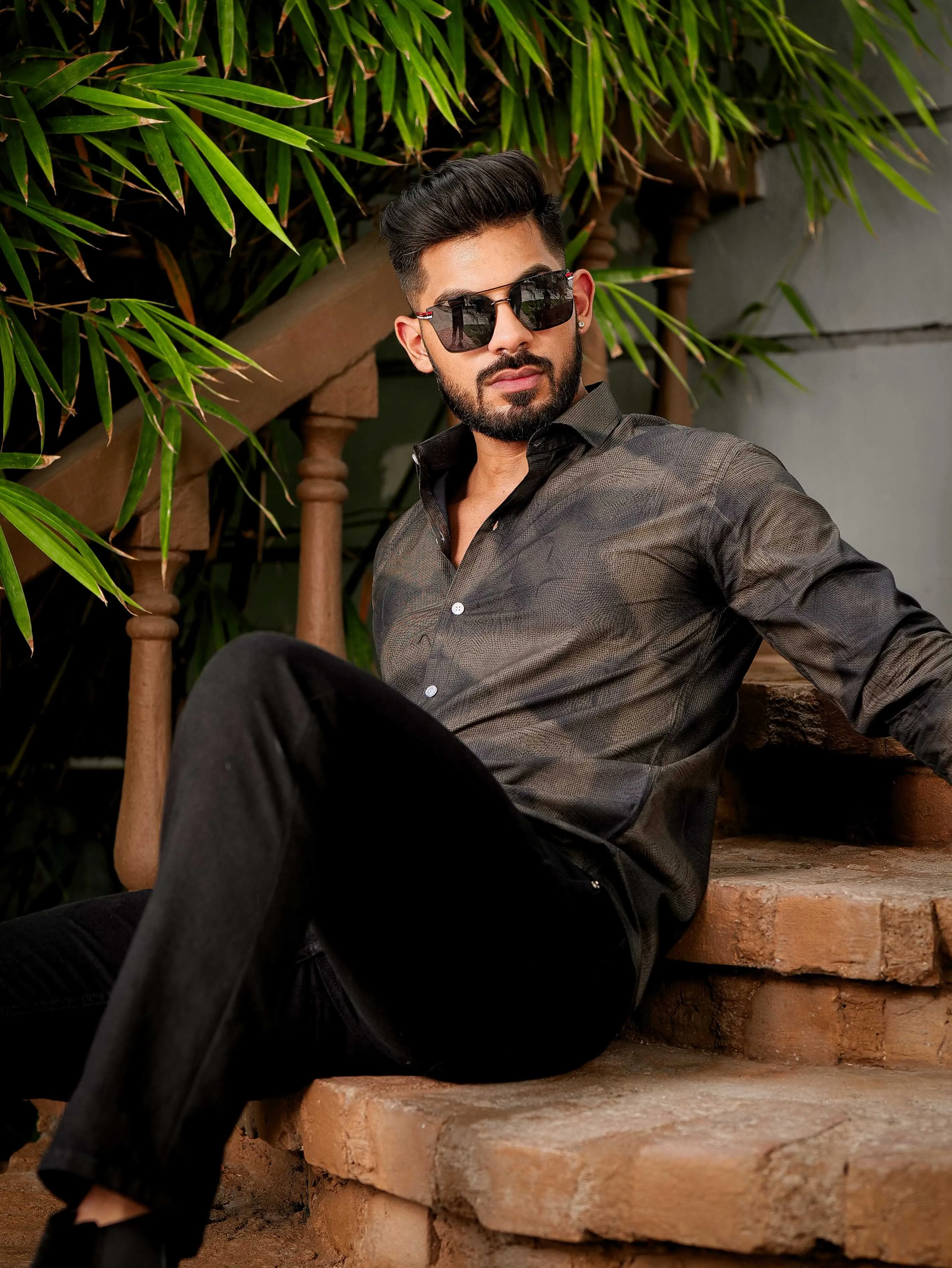 Black Satin Print Premium Shirt