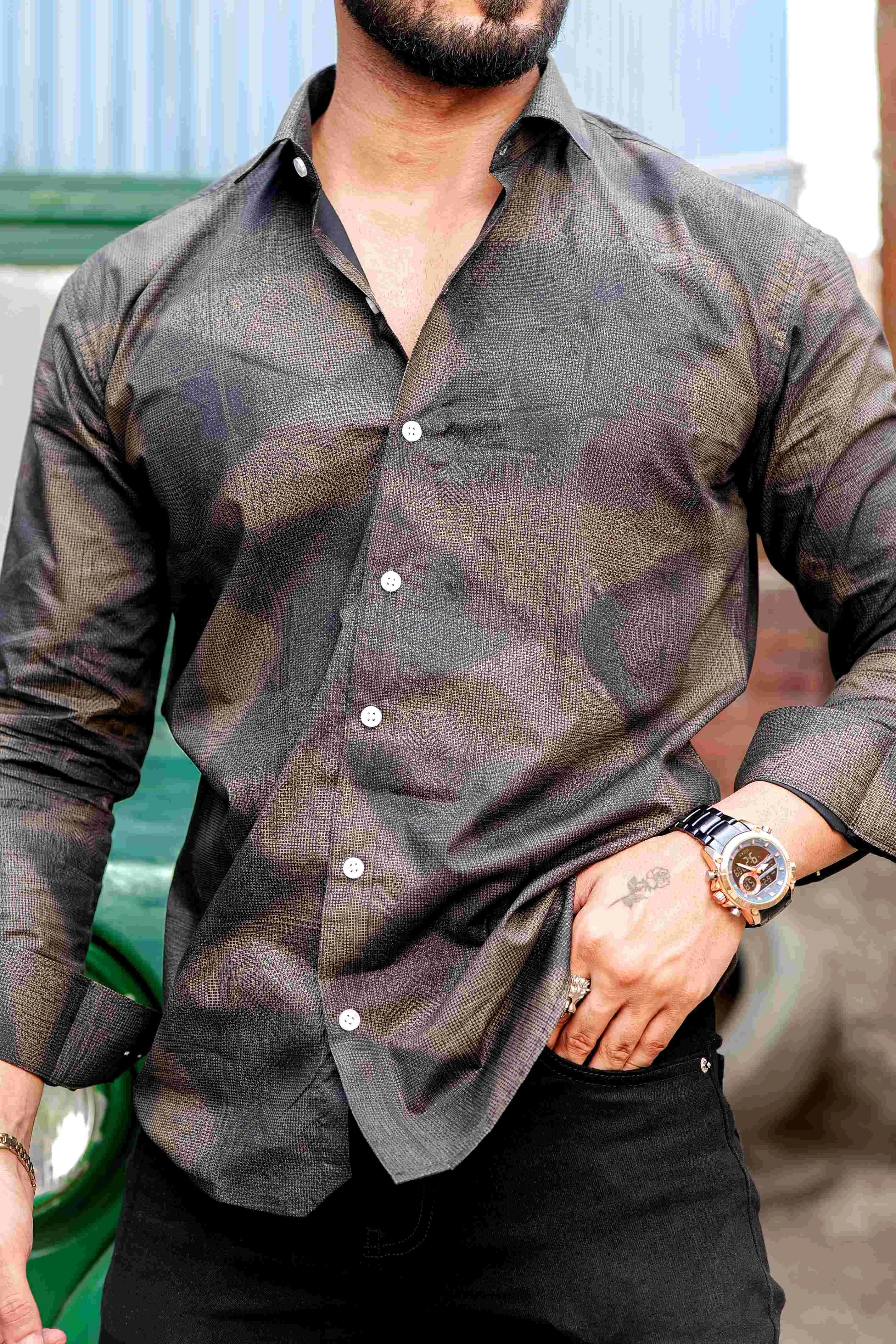 Black Satin Print Premium Shirt