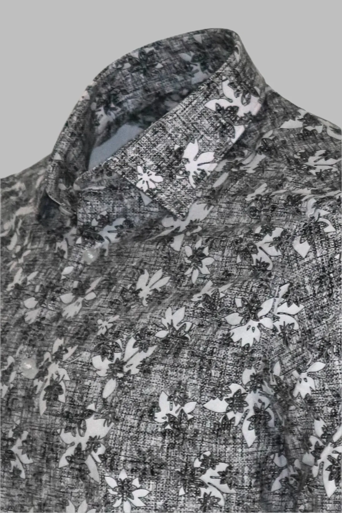 Bloom Patterned Dark Slim Fit Grey Men Shirt - Wessi