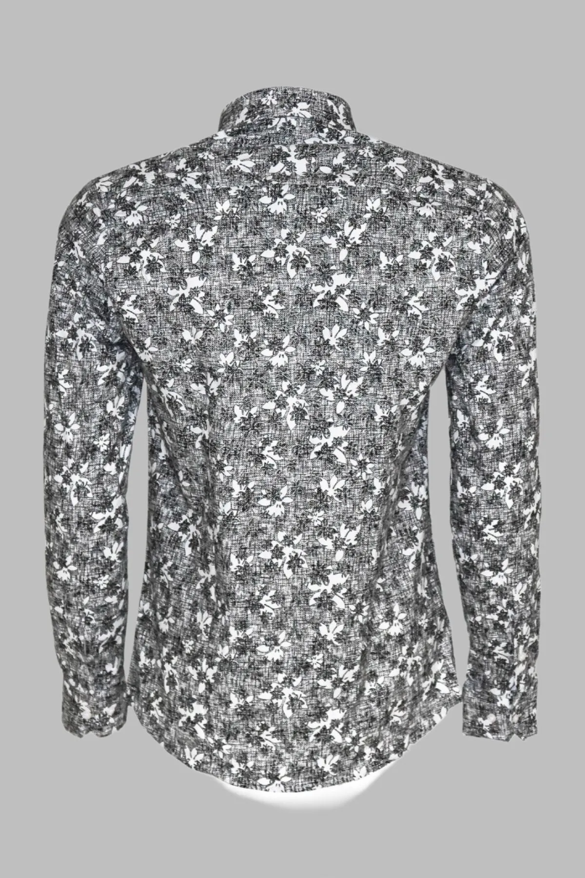 Bloom Patterned Dark Slim Fit Grey Men Shirt - Wessi