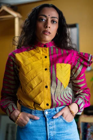 Ācamana Shirt: Yellow Check & Pink Kitenge