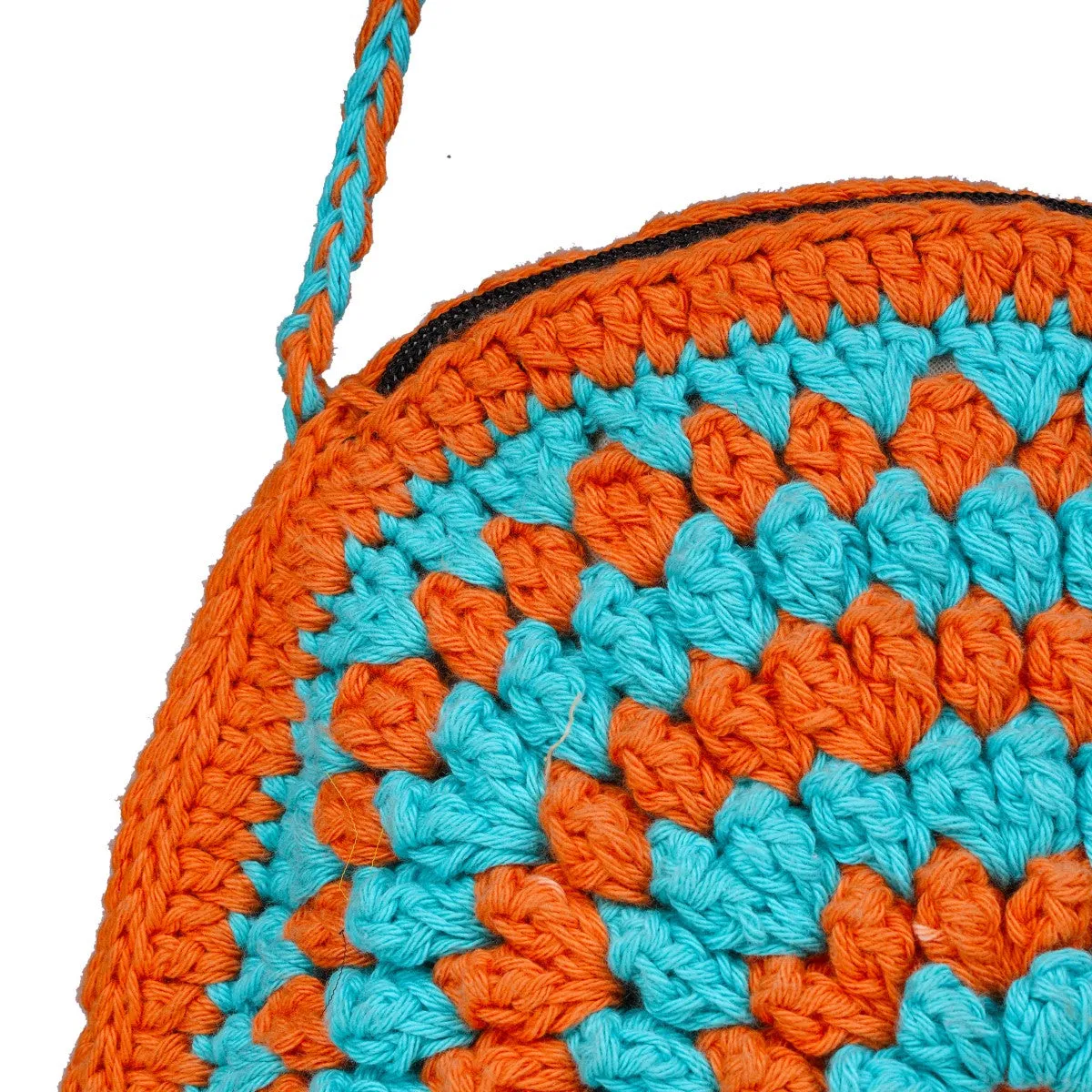 Cherry Round Mini Sling Bag | Hand-Crochet | Rust & Turquoise