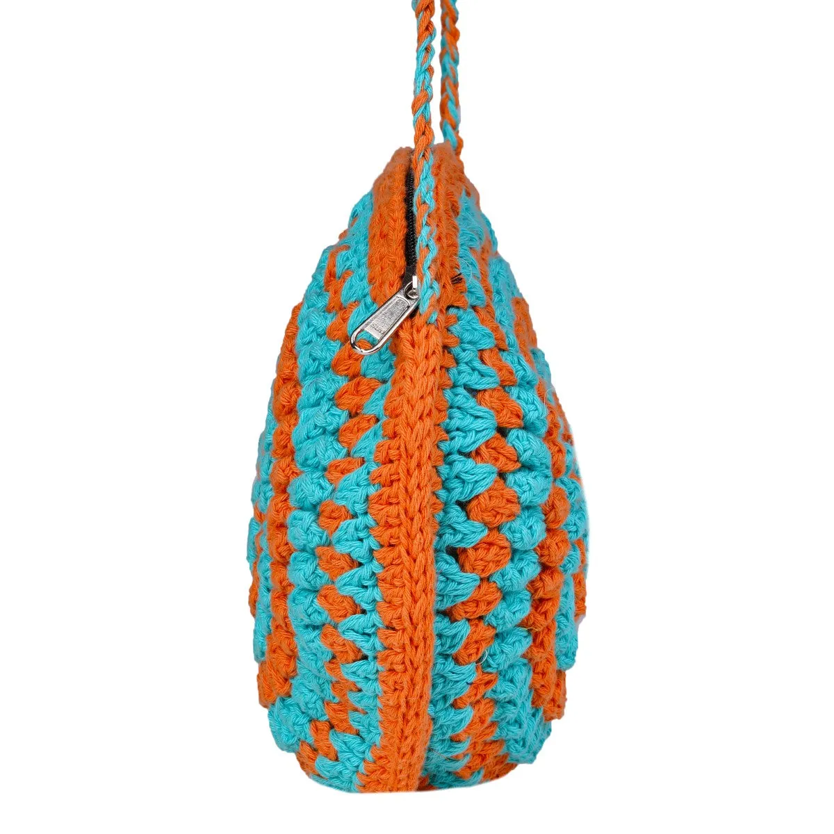 Cherry Round Mini Sling Bag | Hand-Crochet | Rust & Turquoise