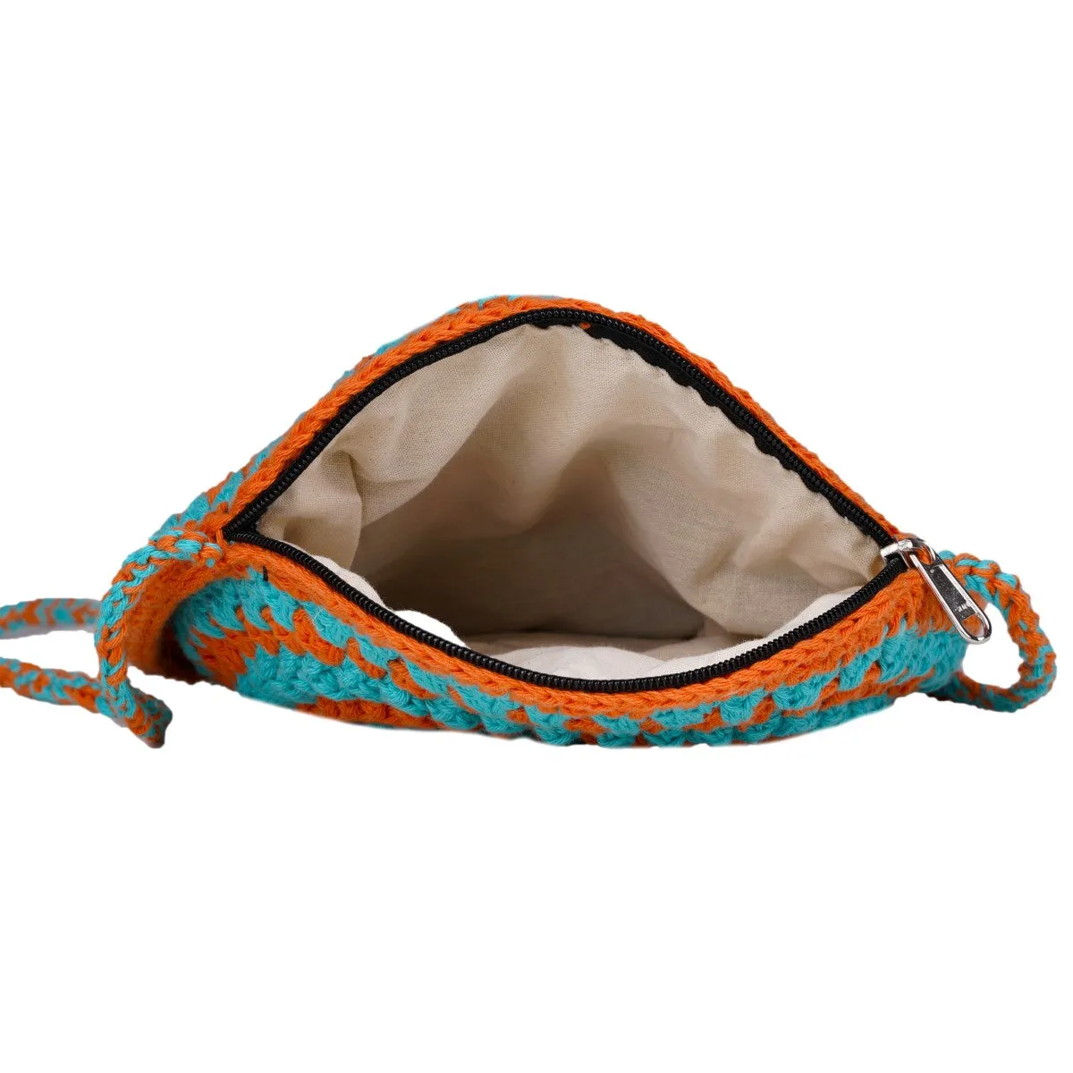 Cherry Round Mini Sling Bag | Hand-Crochet | Rust & Turquoise