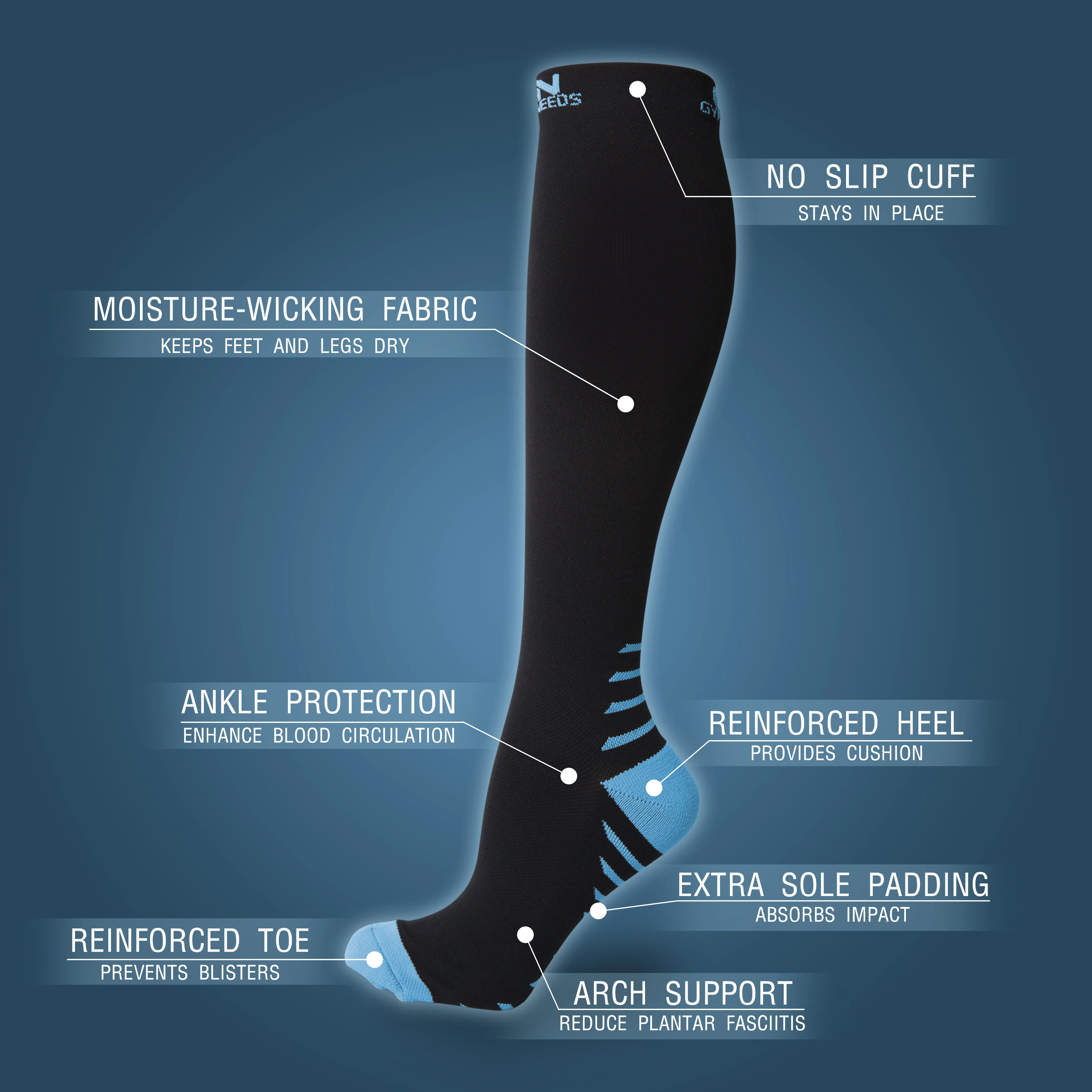 Compression Socks for Women & Men - Black & Blue Pair