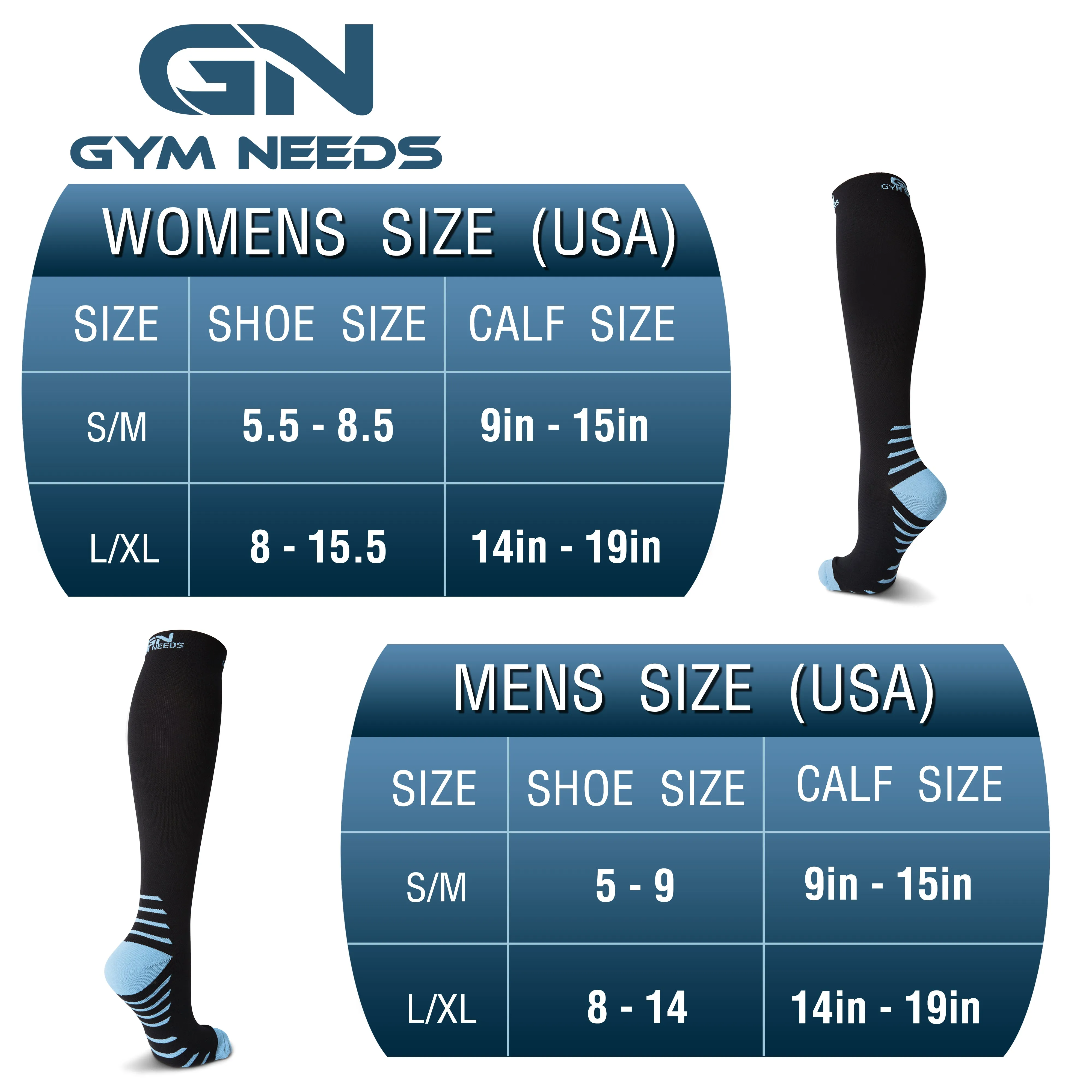 Compression Socks for Women & Men - Black & Blue Pair