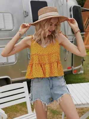 Confetti Heart Print Frill Trim Cami Top