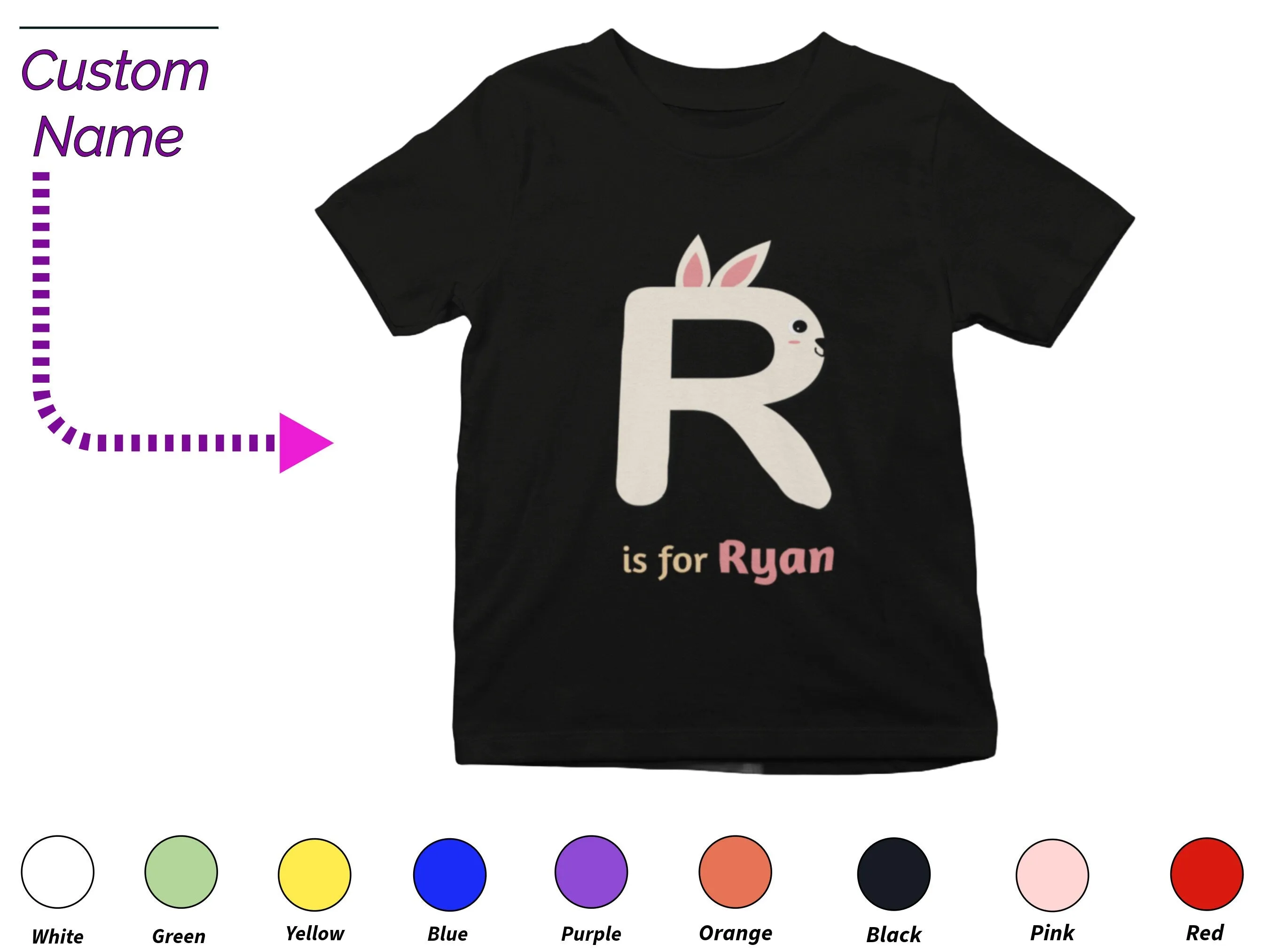 Custom Kids Tshirt Gift For Toddler Girls with Letter R on T-Shirt