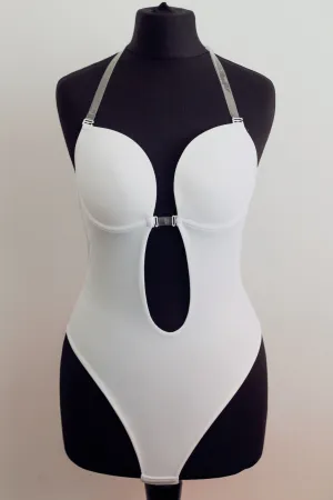 Deep Plunge Bodysuit in White