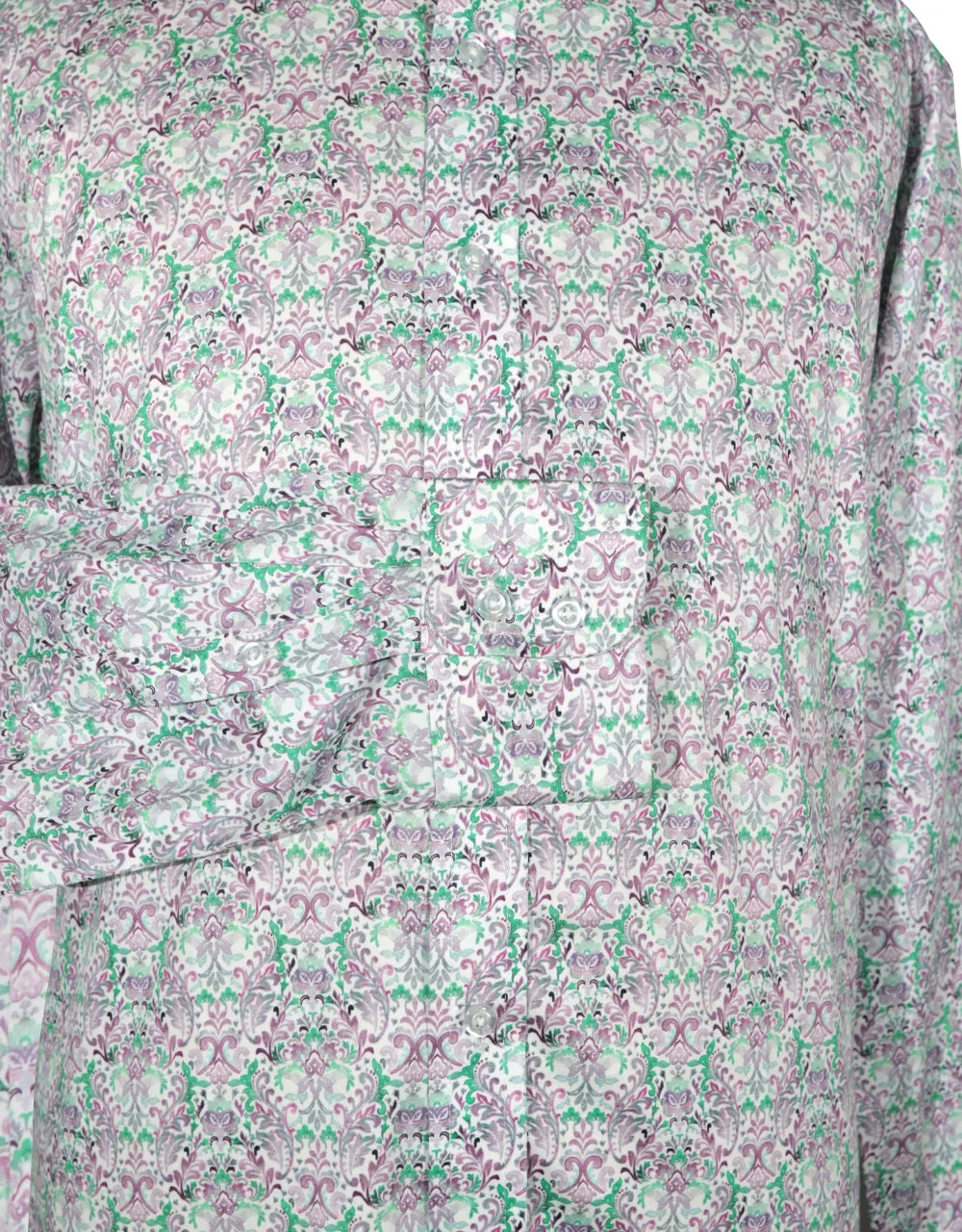 Double Collar Shirt - 60s Style Green and Purple Floral Shirt