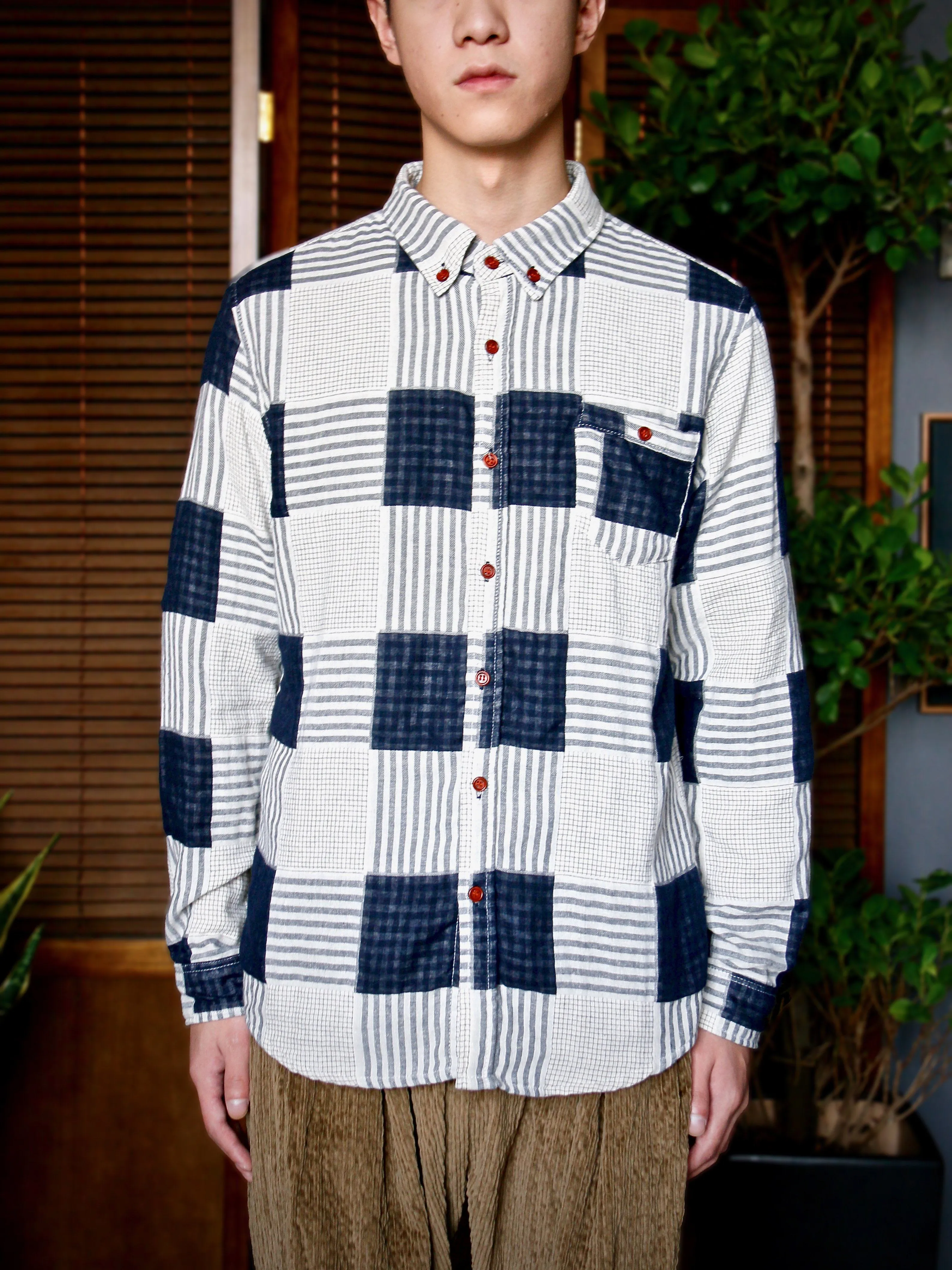 Double-Layered Fabric Checked Shirt
