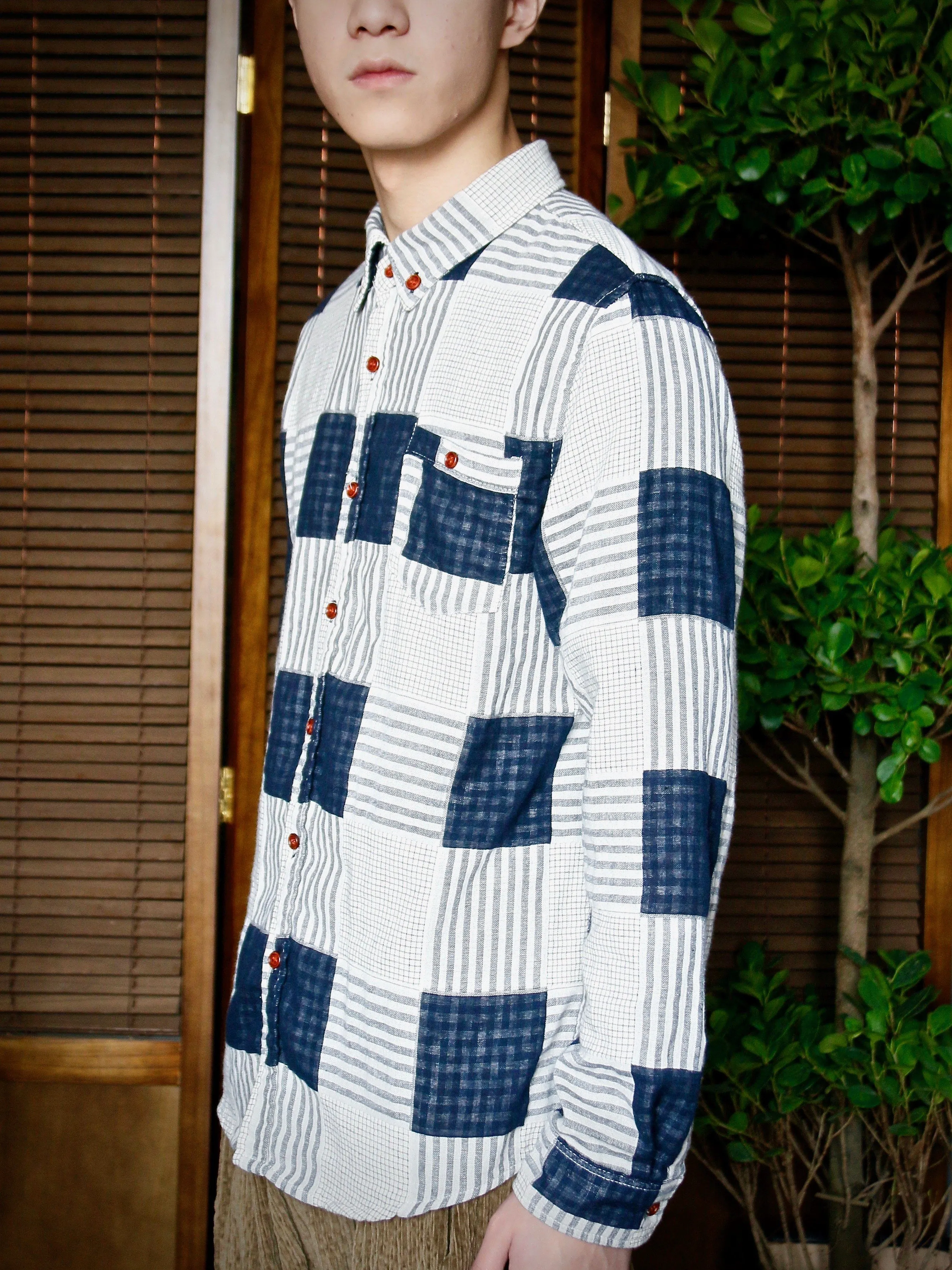 Double-Layered Fabric Checked Shirt