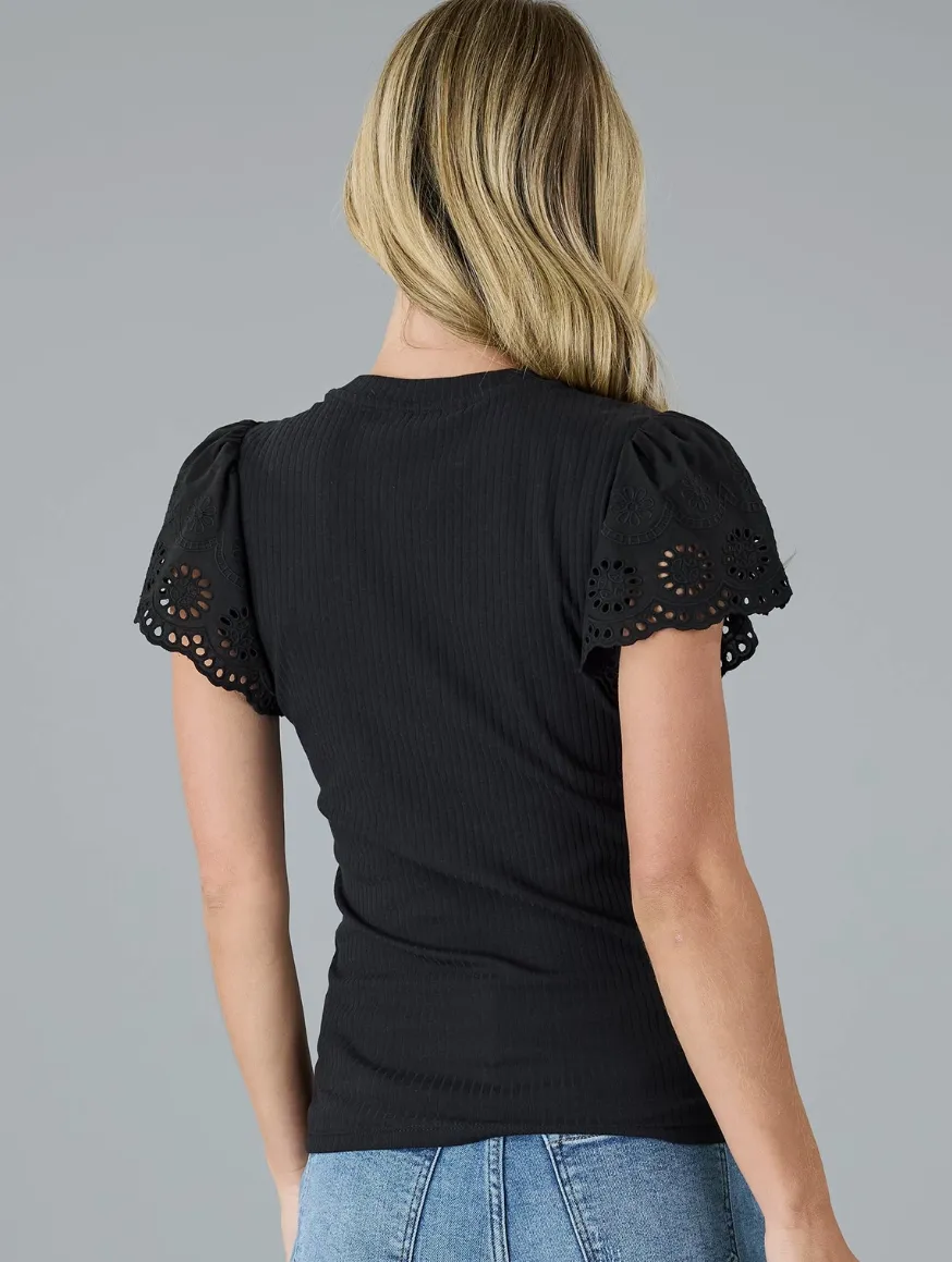 Downeast - Ribbed Eyelet Top