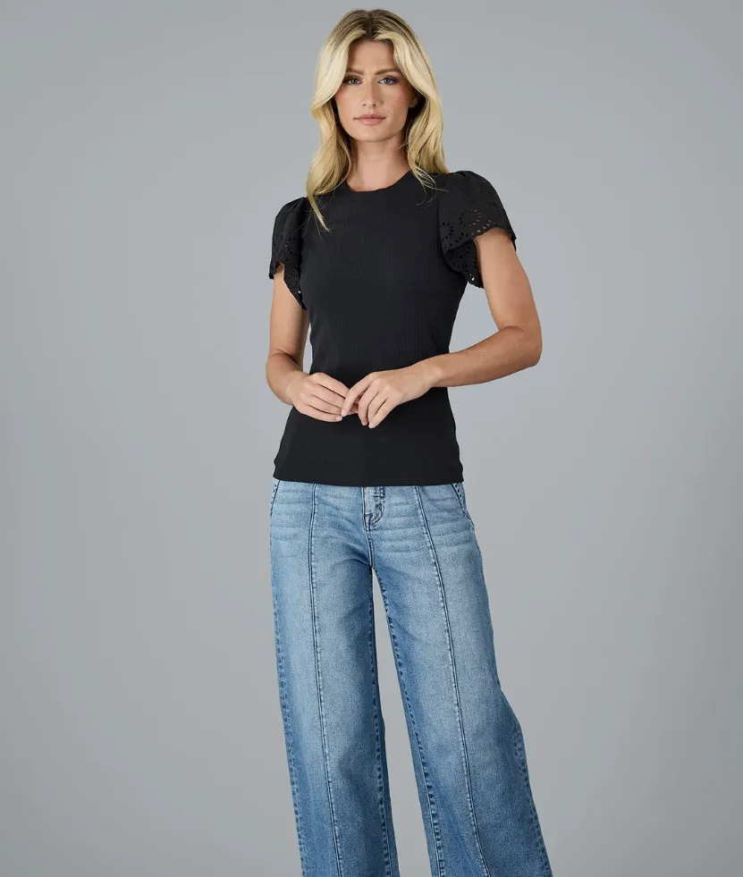 Downeast - Ribbed Eyelet Top