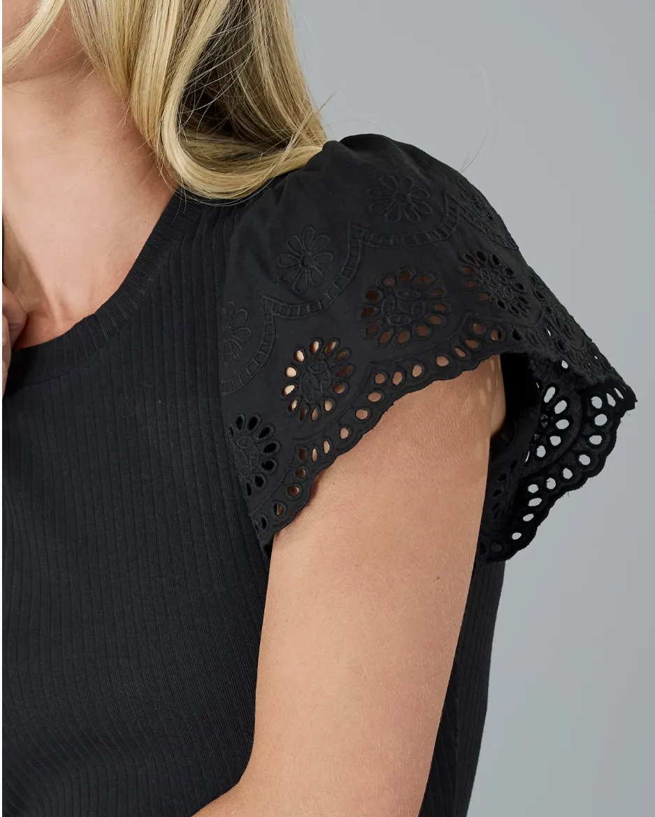 Downeast - Ribbed Eyelet Top