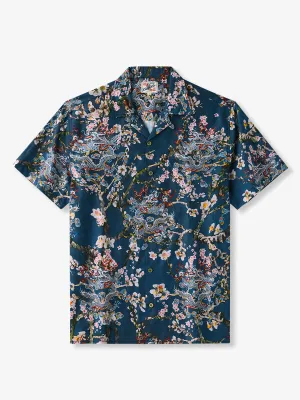 Dragon & Sakura Design Cotton Camp Shirt