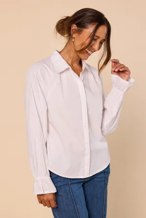 Ebony Frill Cuff Top in White