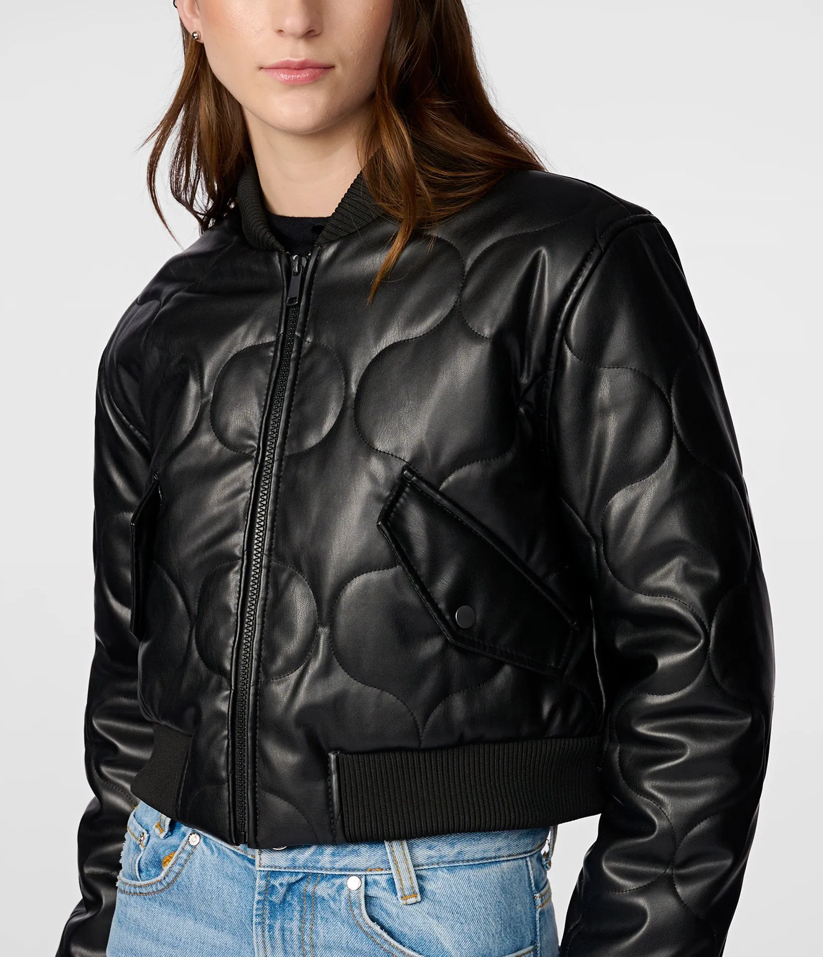 Faux Leather Quilted Cropped Jacket