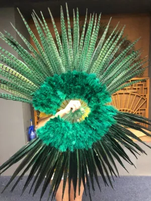 Forest green Marabou & Pheasant Feather Fan