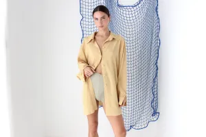 FOUND IN GREECE 90s French Gauze Longline Button Up Shirt Dress