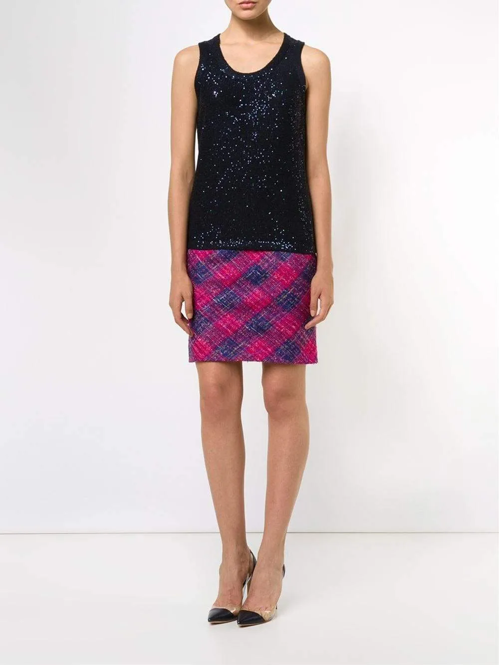 Gingham Tweed Pencil Skirt