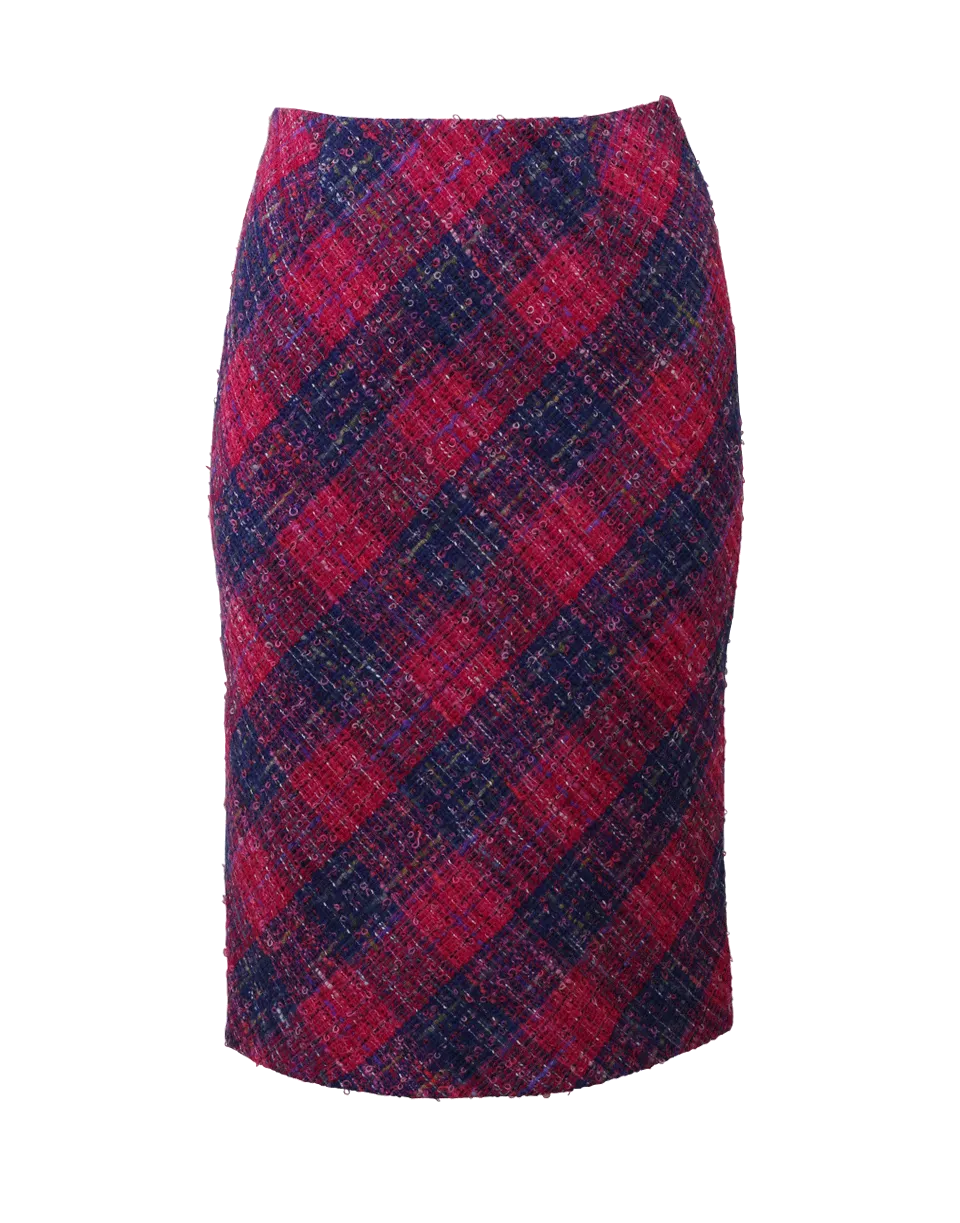 Gingham Tweed Pencil Skirt