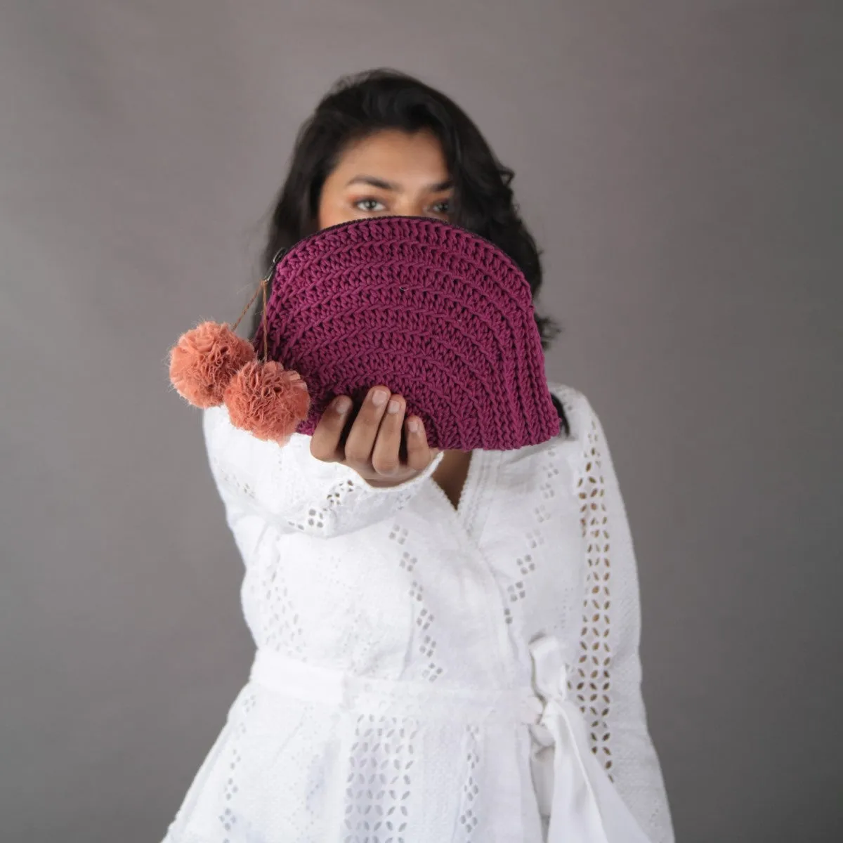 Hand-Crochet Women Clutch Bag | Cotton Yarn | Magenta Pink