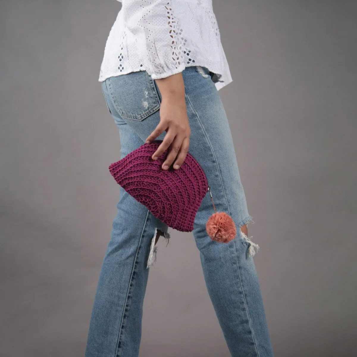Hand-Crochet Women Clutch Bag | Cotton Yarn | Magenta Pink