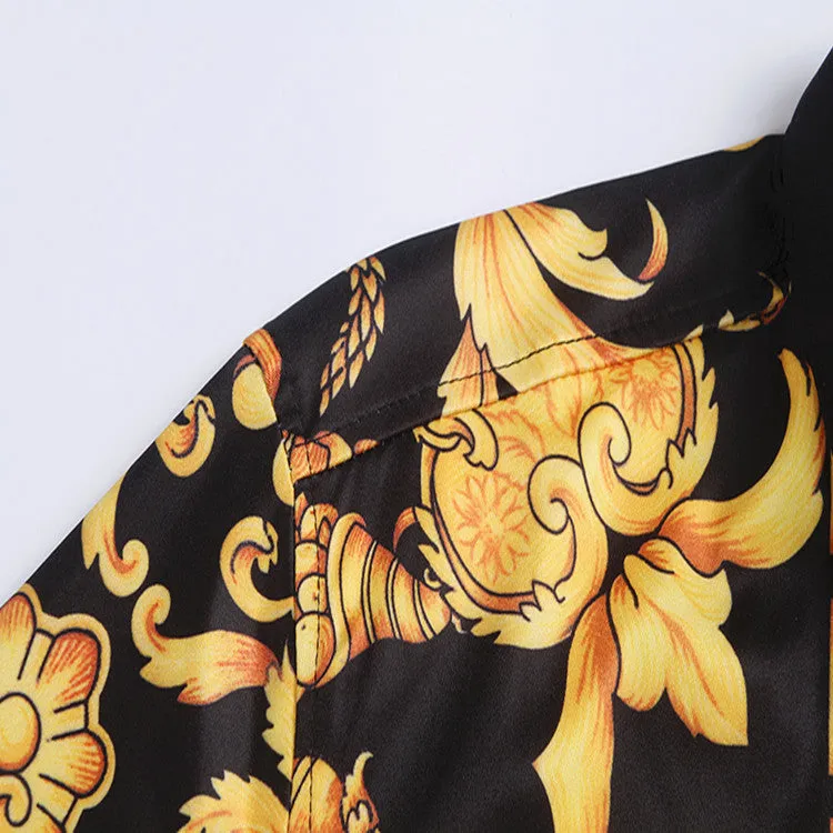 High-end Gold Flower Carved Print Men's Long-sleeved Shirt