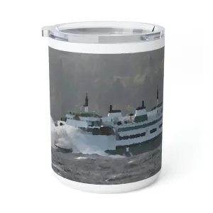 Insulated Coffee Mug, 10oz  ... WADOT Ferry Crossing ... "A Very Rough Day" ... Mulkiteo Route ... Family Archives ... Early 1990's' ... Original Works ...