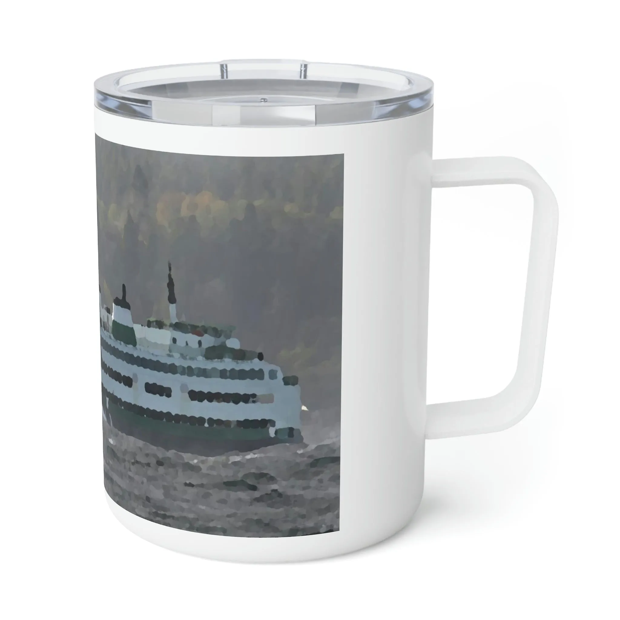 Insulated Coffee Mug, 10oz  ... WADOT Ferry Crossing ... "A Very Rough Day" ... Mulkiteo Route ... Family Archives ... Early 1990's' ... Original Works ...