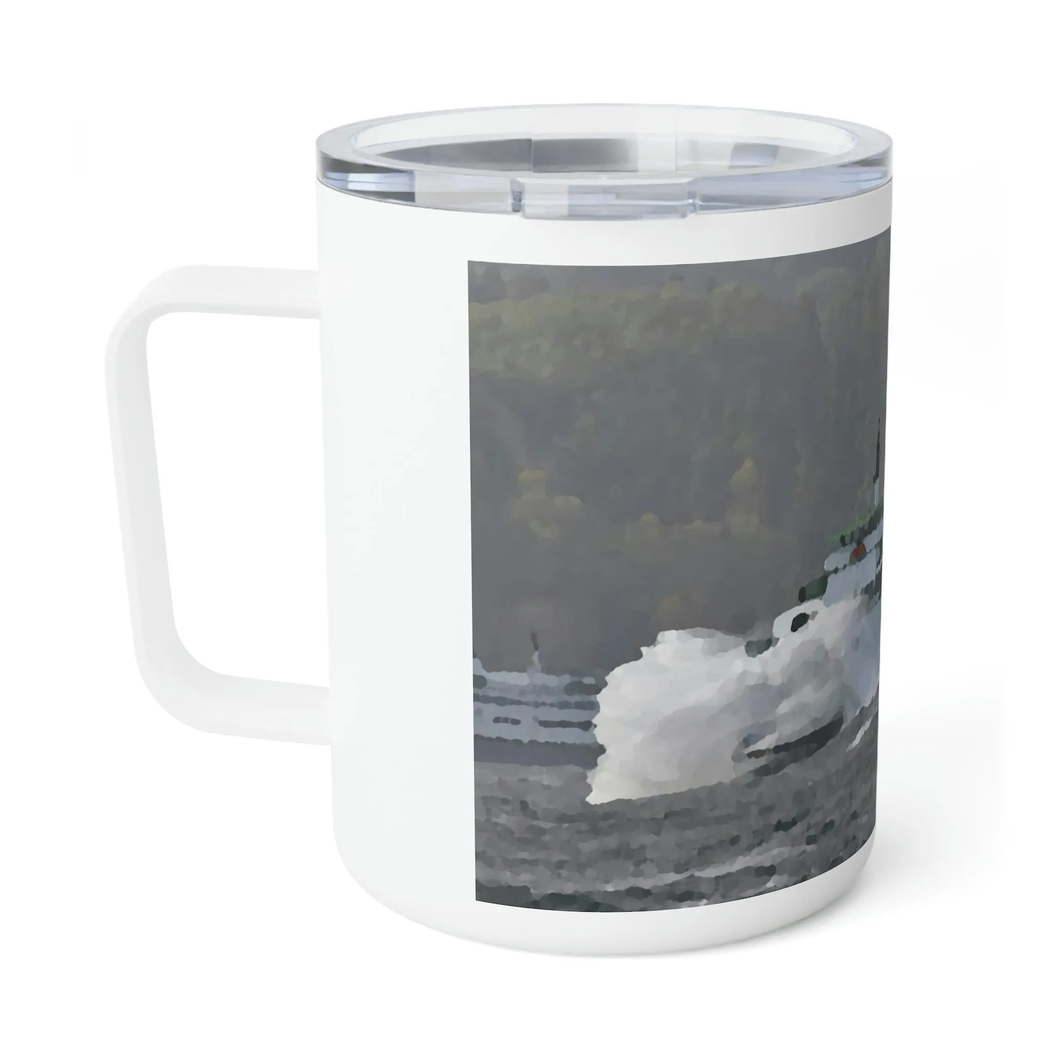 Insulated Coffee Mug, 10oz  ... WADOT Ferry Crossing ... "A Very Rough Day" ... Mulkiteo Route ... Family Archives ... Early 1990's' ... Original Works ...