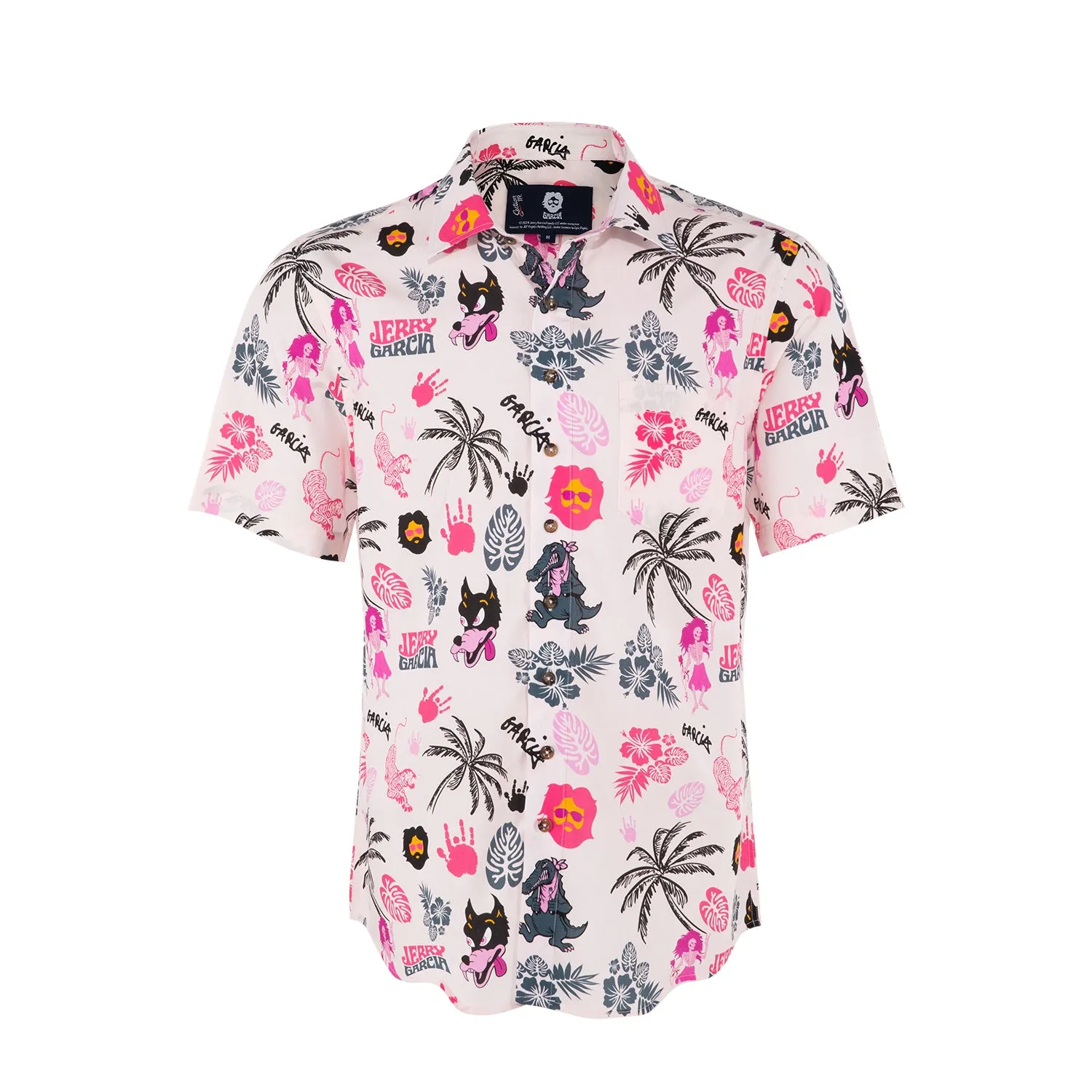 Jerry Garcia | Sustainable Relaxed Button Down | All Over Logo Jerry Pink