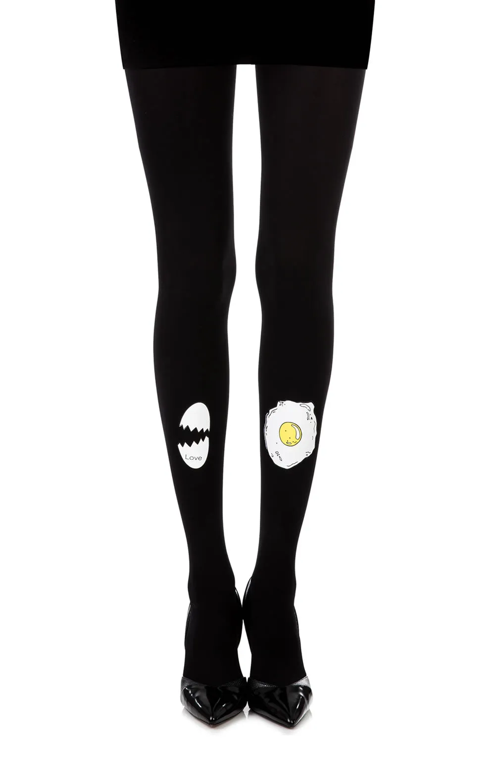 Ladies Funny Fried Egg Print 120 Denier Opaque Black Tights