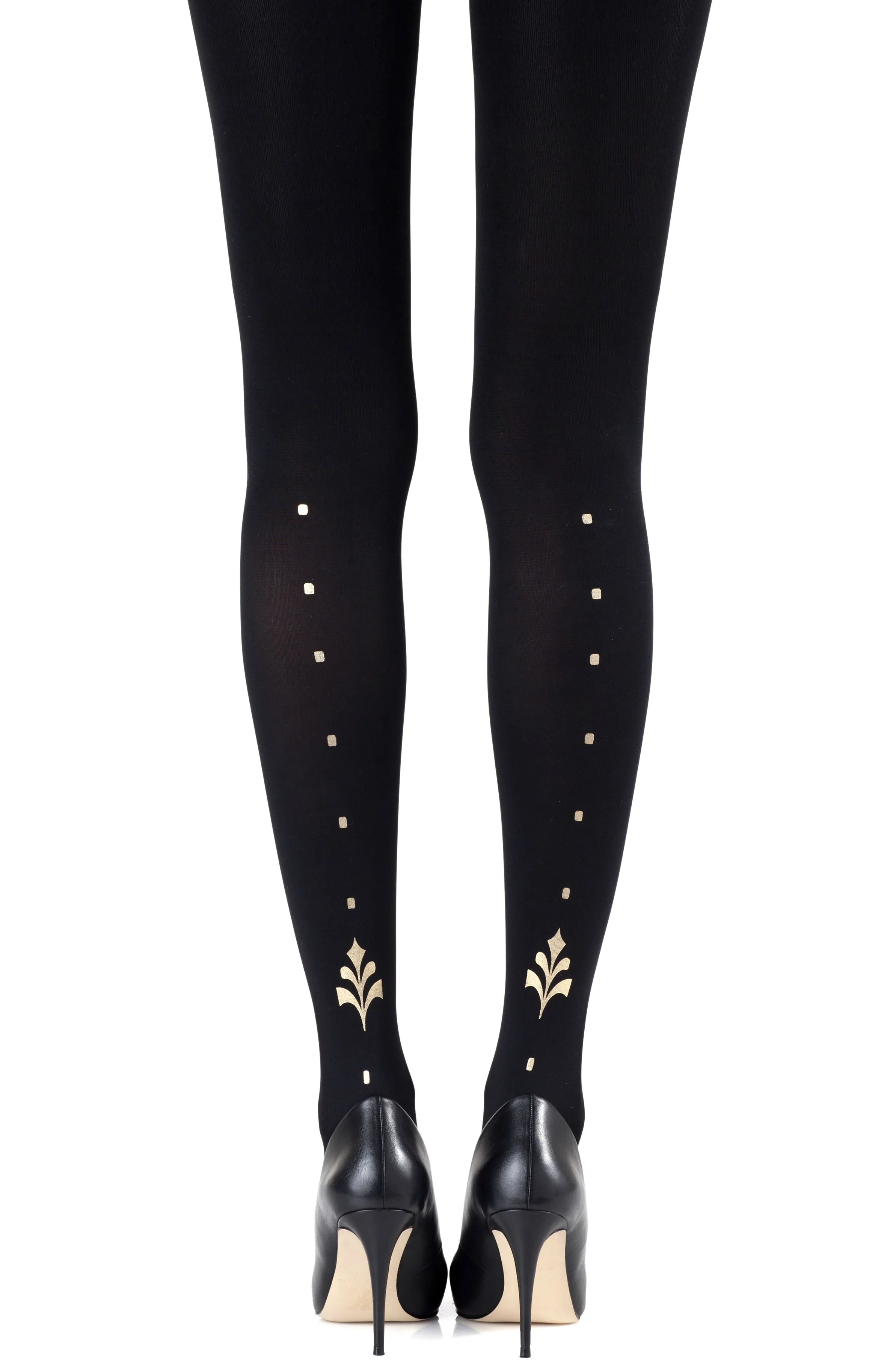 Ladies Stunning Gold Dots Calm Print 120 Denier Opaque Navy Tights