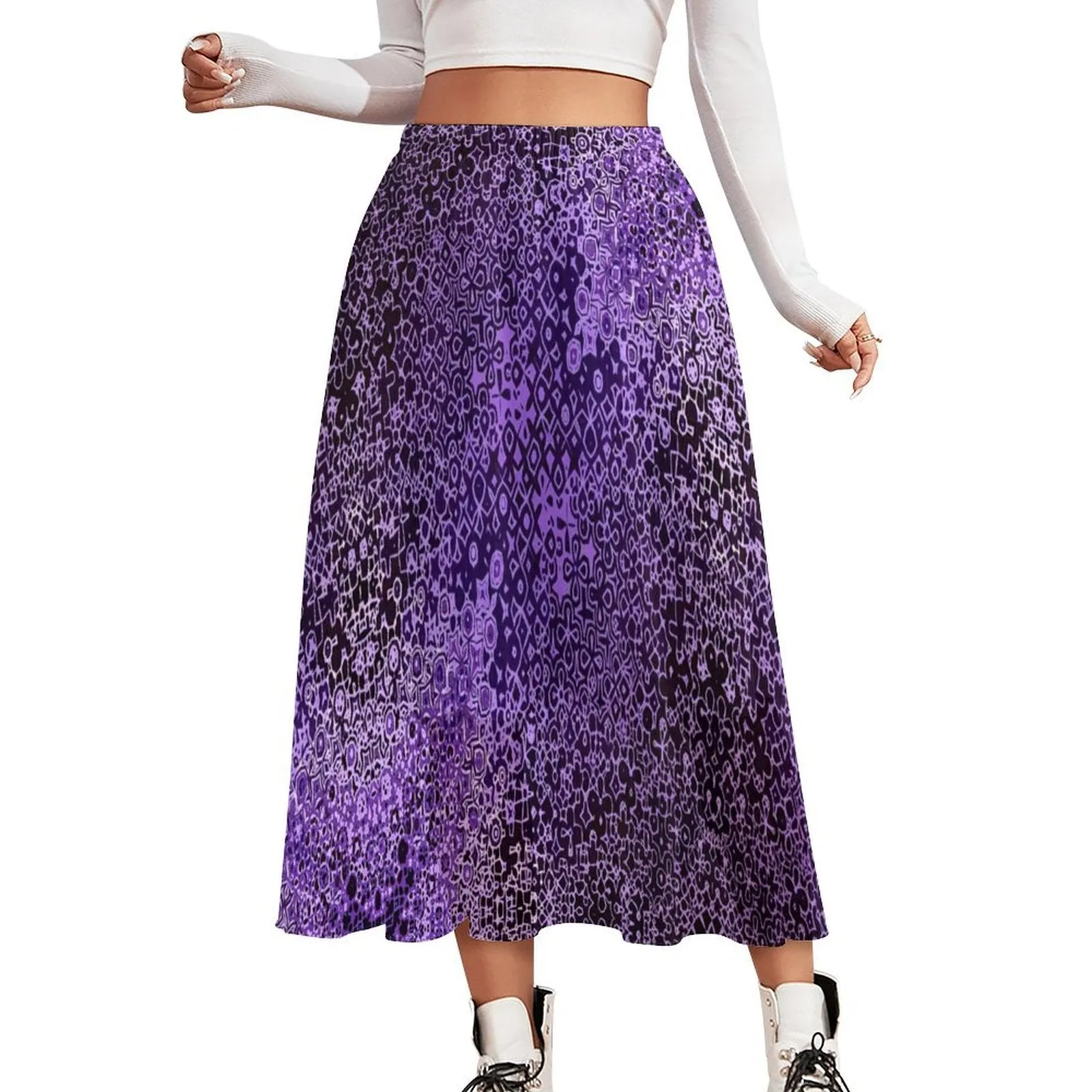 Layered Chiffon Skirt Purple and Black Graphic
