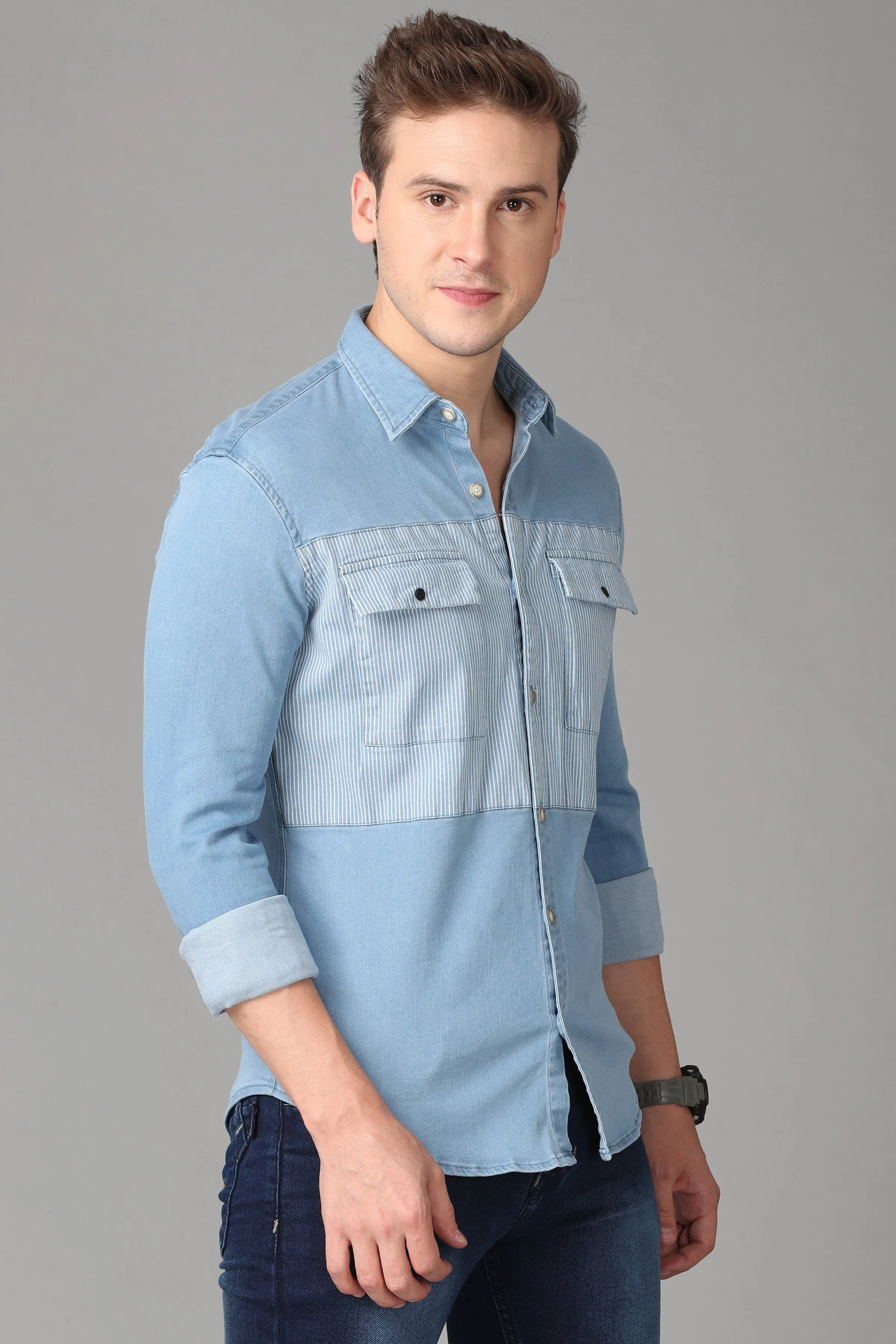 Light Blue and white Denim Shirt