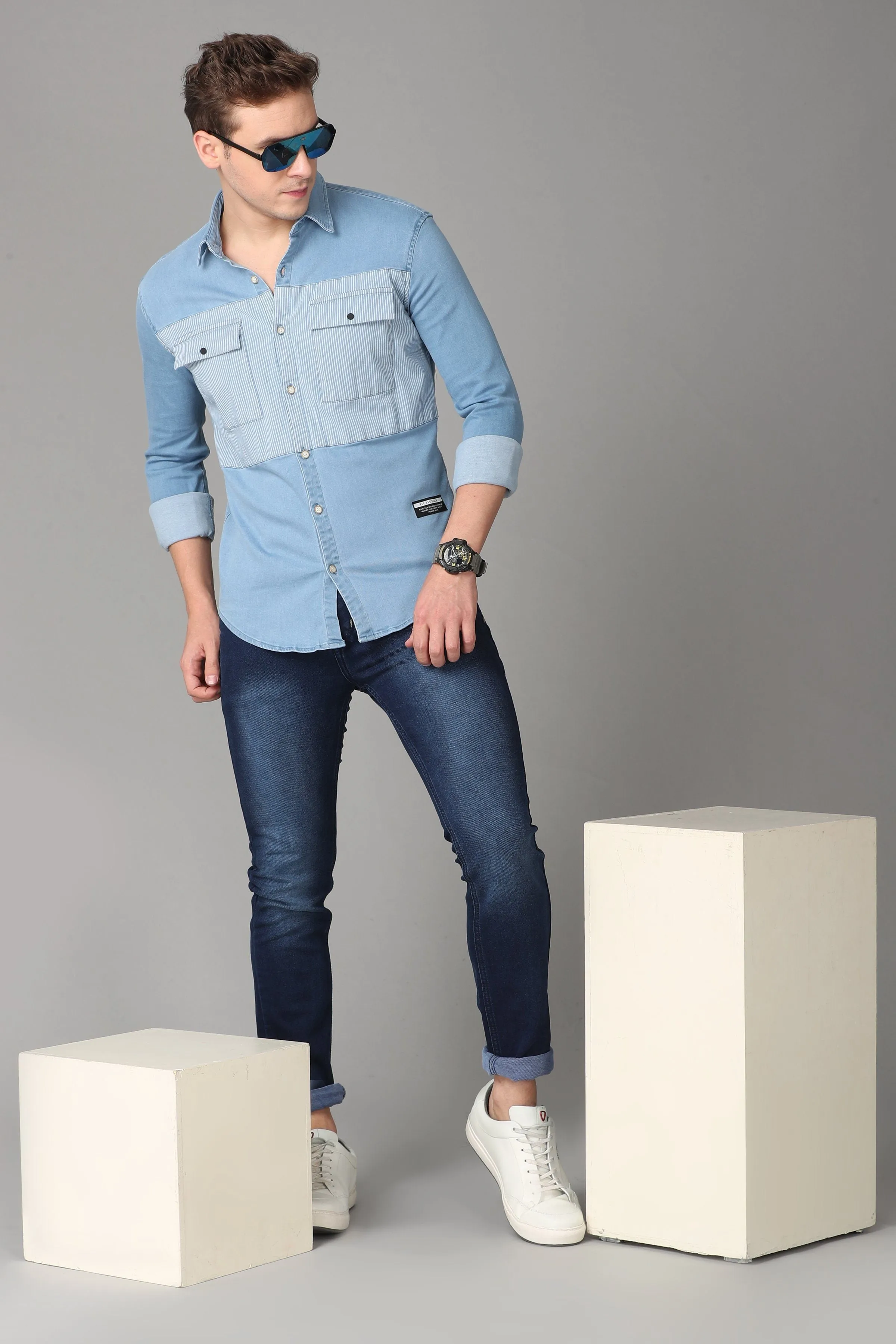 Light Blue and white Denim Shirt