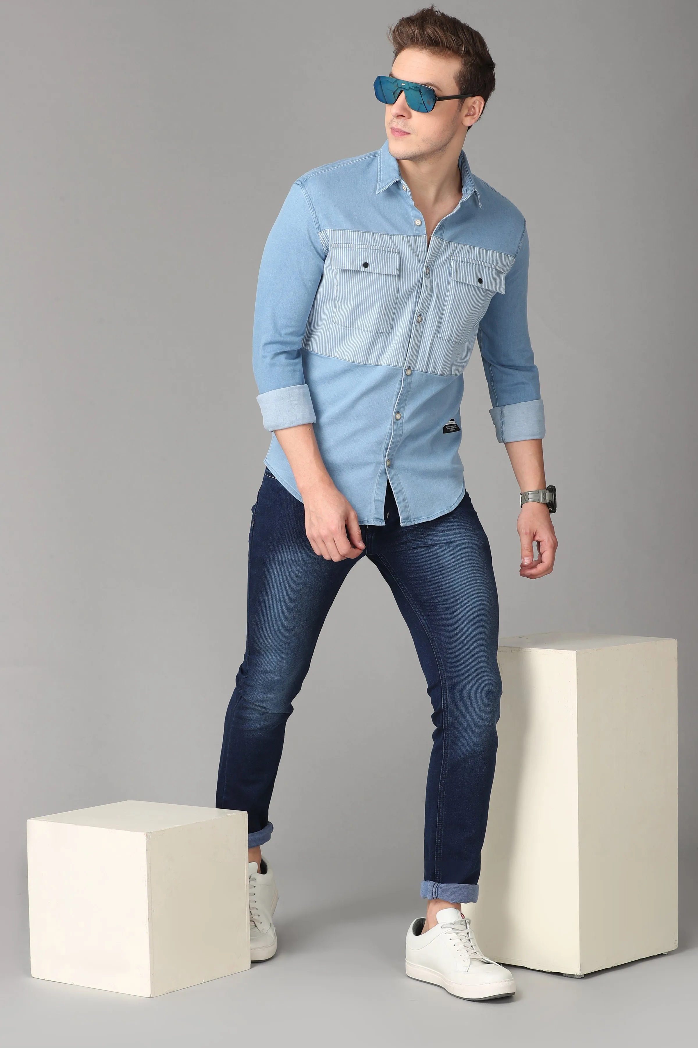 Light Blue and white Denim Shirt
