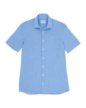 Light Blue Melange Cotton Pique Short Sleeved Shirt