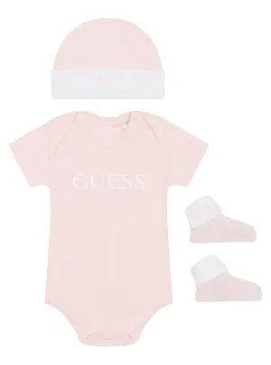 Light Pink Logo Bodysuit Hat And Socks 3-Piece Set (3-12m)