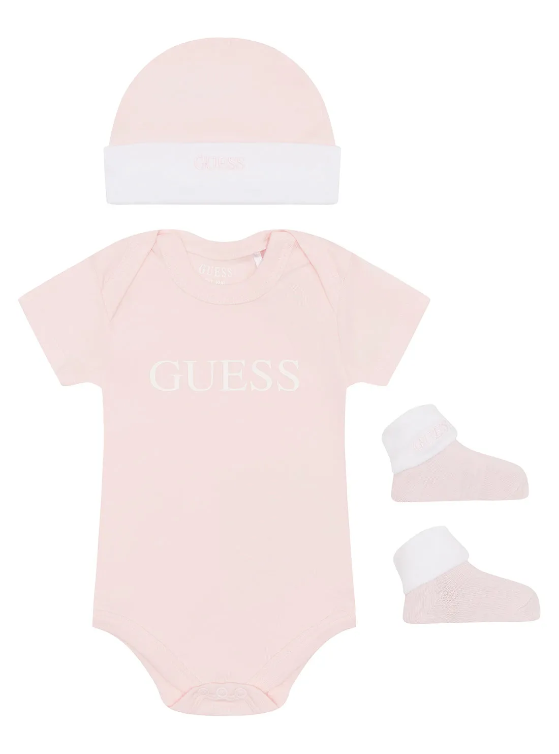 Light Pink Logo Bodysuit Hat And Socks 3-Piece Set (3-12m)