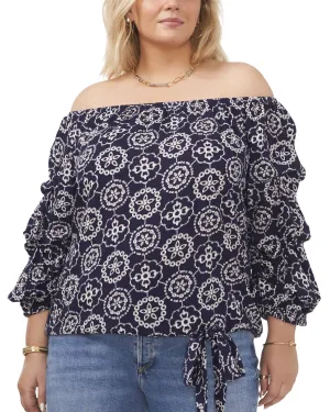 Linda Bubble Sleeve Top | Navy White